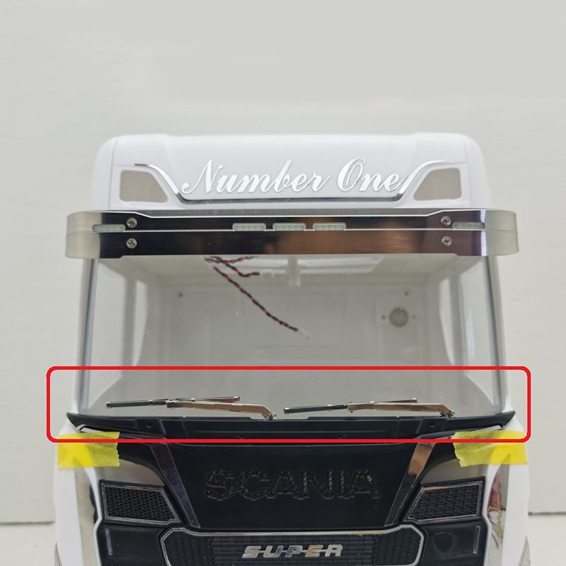 1/14 Scale Degree Front Wheel Eyebrow LED Light & Electric Metal Windscreen Wiper for Tamiya 770S 56368 RC Tractor Truck - Perfect for RC Car Customization & Off-Road Simulation