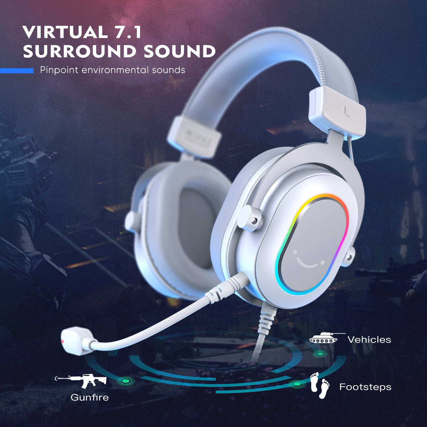 FIFINE RGB USB Microphone & Gaming Headset Bundle - Plug & Play PC Condenser Mic with Wired Headphones for PS4/PS5, Streaming, Recording, Discord, Twitch - Perfect for Gamers, Podcasters & Content Creators (A6TW+H6W)