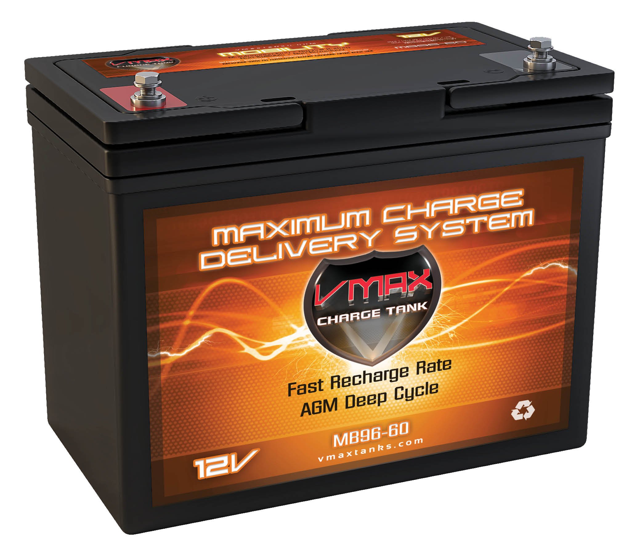 VMAXMB96 AGM Group 22 Deep Cycle Battery 12V 60Ah - Replacement for Pride Jazzy Scooter - Perfect for Mobility Scooters, Wheelchairs & Power Chairs - Long-Lasting Power for Outdoor & Indoor Use