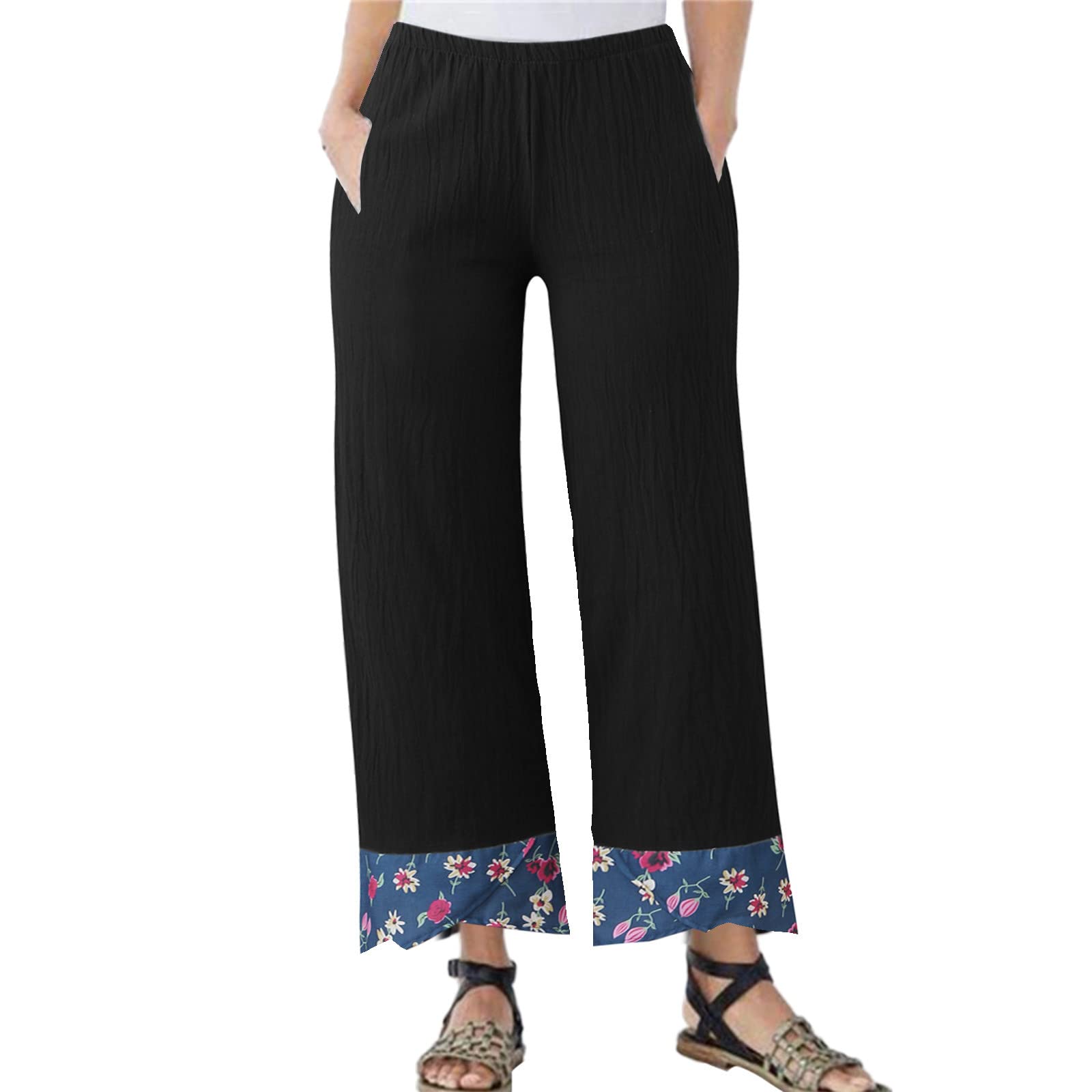 Women's Cotton Linen Pajama Pants with Elastic Waist & Pockets - Soft Loose Fit Casual Sleepwear for Lounge, Home & Travel