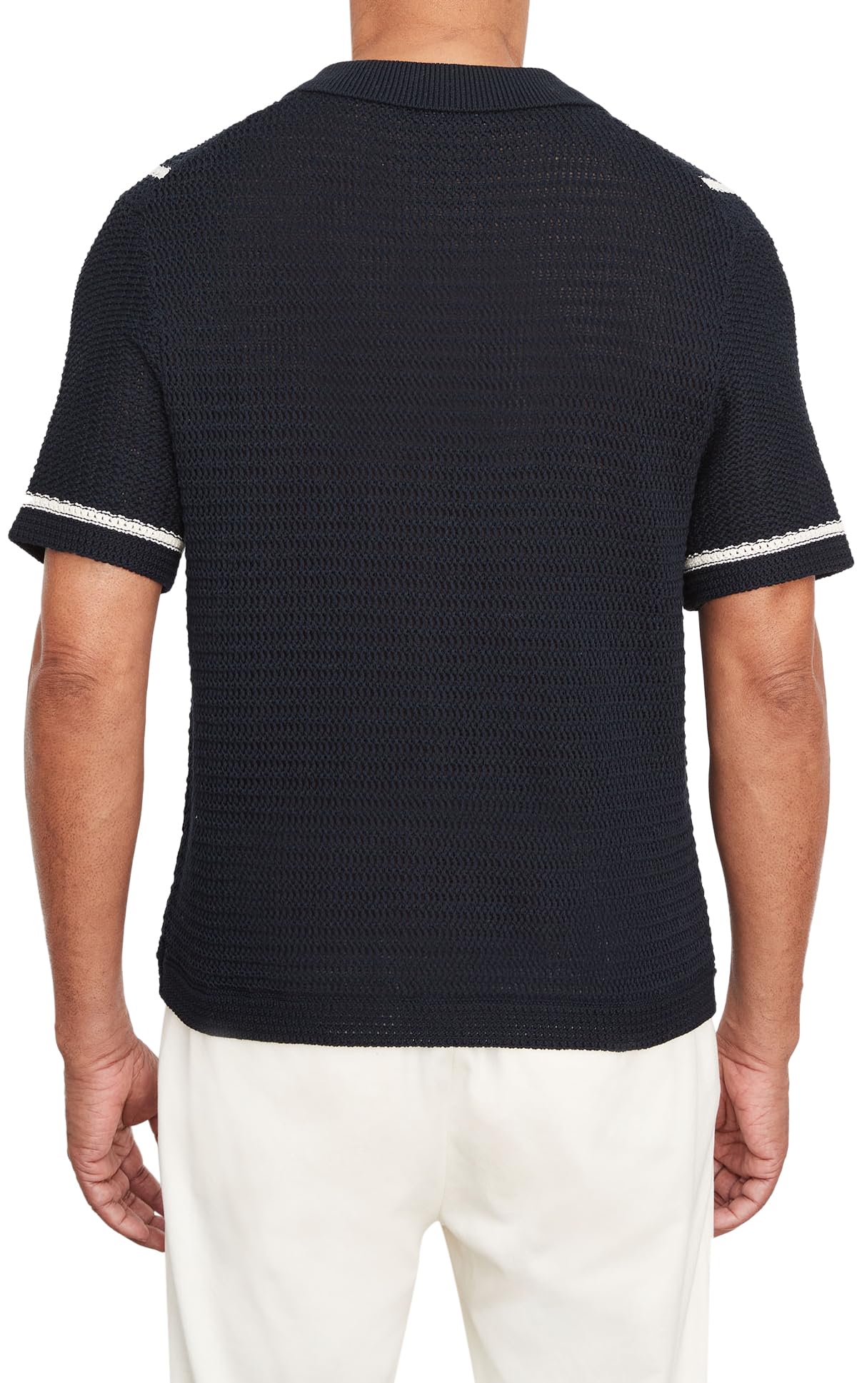 Vince Men's Crochet Stripe Button Down Shirt - Casual Summer Beach Shirt for Men, Lightweight Breathable Button-Up for Outdoor Activities and Vacation Wear