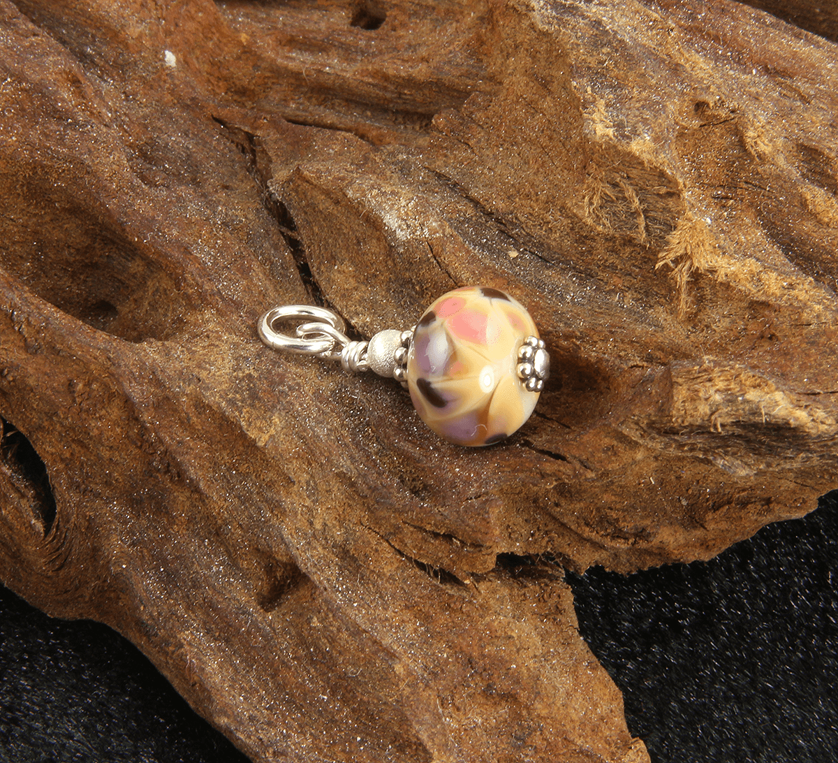 Handmade Yellow Marble Lampwork Glass Charms with Sterling Silver for Jewelry Making - Perfect for DIY Bracelets, Necklaces & Earrings