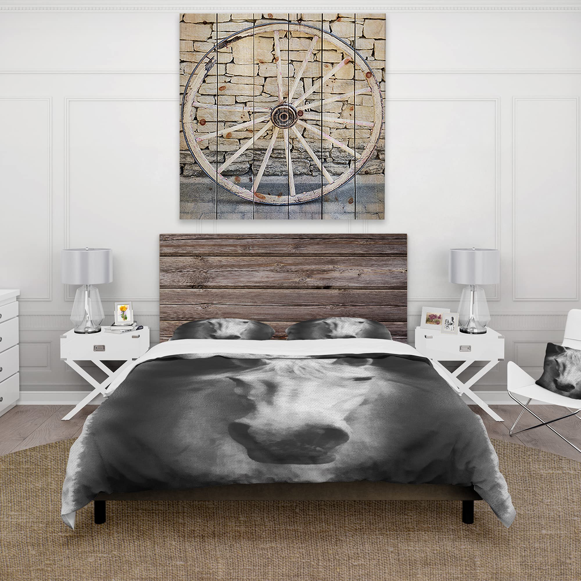 Farmhouse Horse Duvet Cover Set Queen Size - 3 Piece All Season White Bedding Set for Cozy Farmhouse Style Bedroom Decor | Perfect for Guest Rooms, Master Bedrooms & Vacation Homes