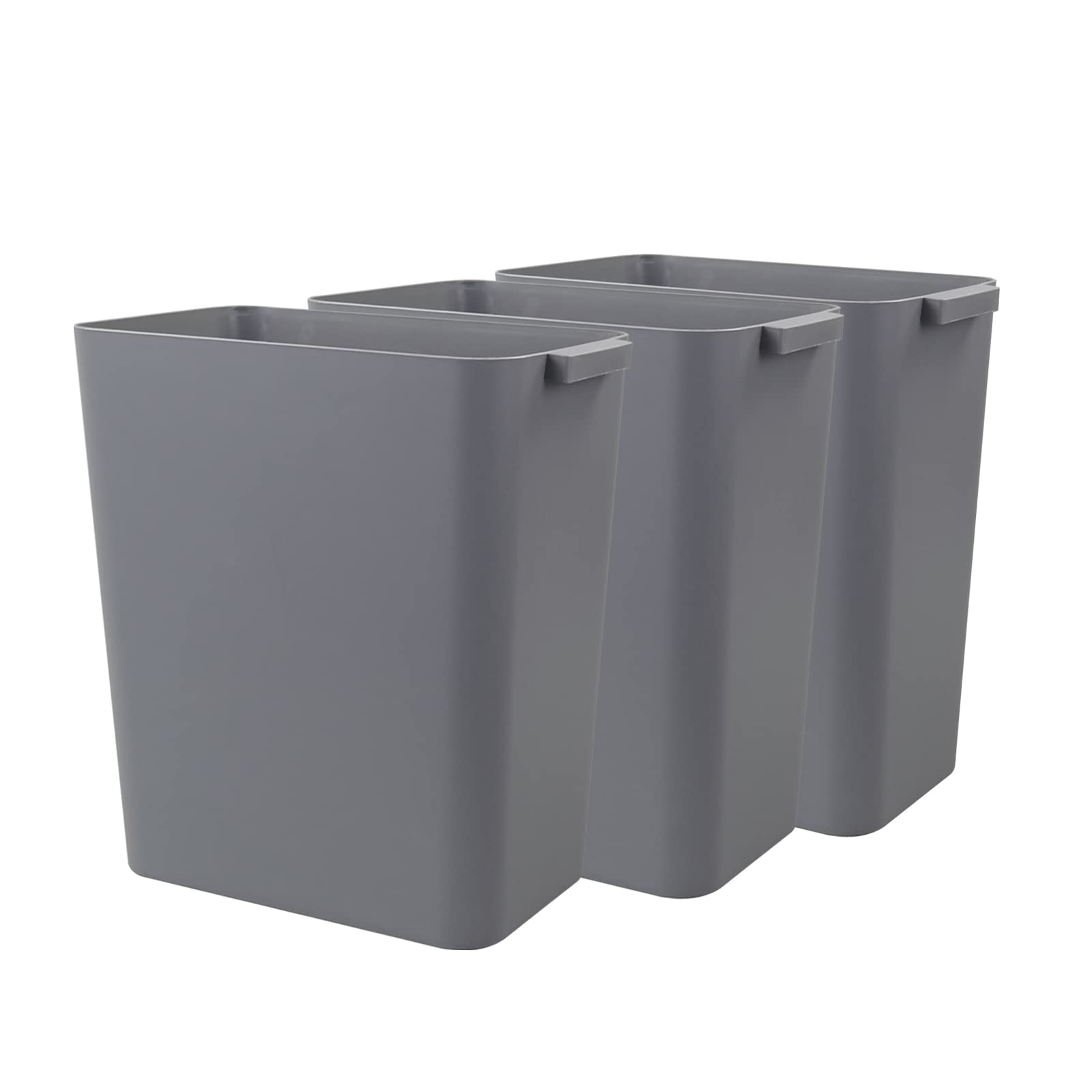 3-Pack 4.5 Gallon Gray Plastic Trash Can with Lid - Durable Wastebasket & Garbage Bin for Kitchen, Office, Bathroom & Outdoor Use