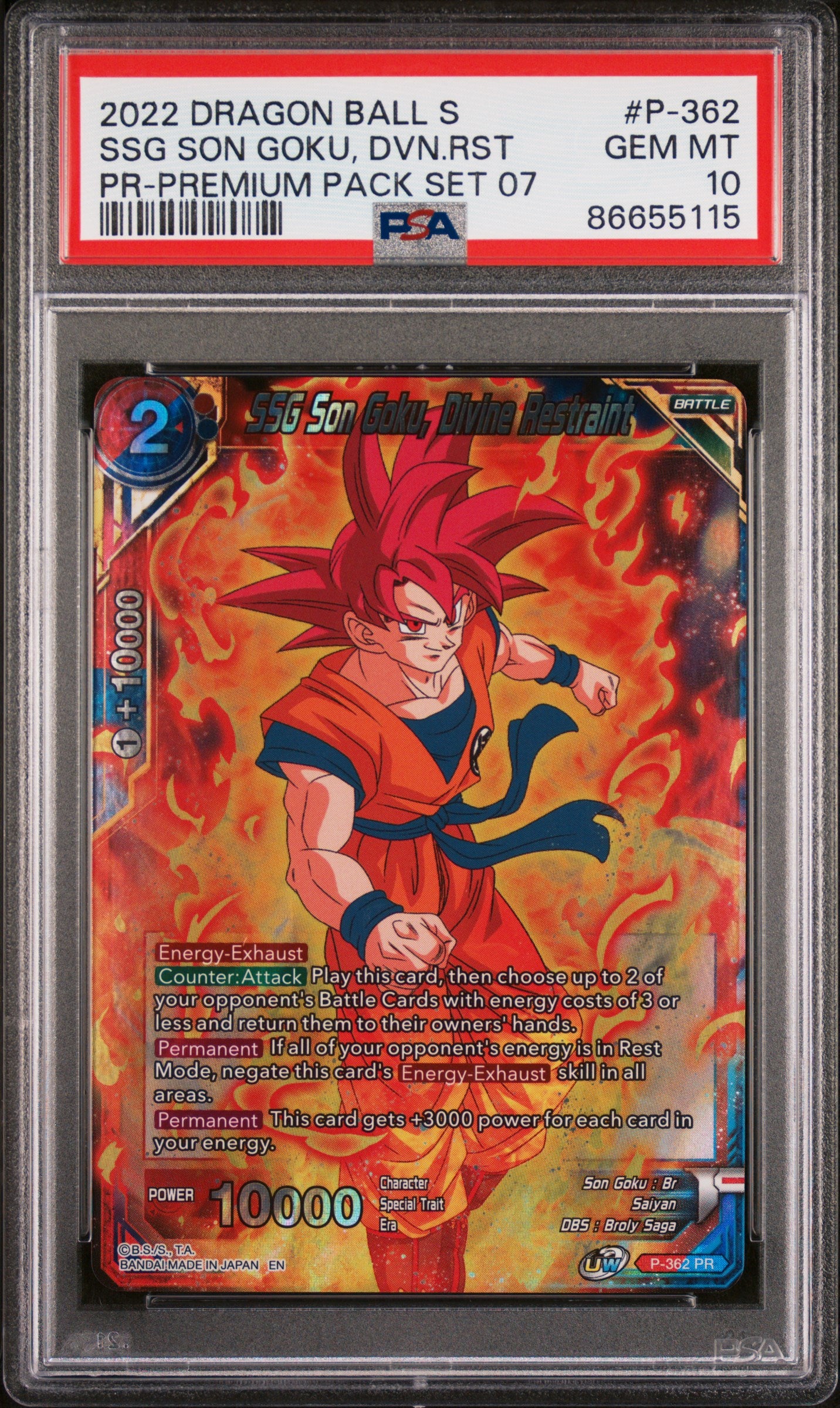 2022 Dragon Ball Super Realm of the Gods 7 SSG Goku DVN RSTRNT #P 362 PSA 10 Graded Card - Perfect for Collectors, Anime Fans & Investment - Display in Home, Office or Gaming Room