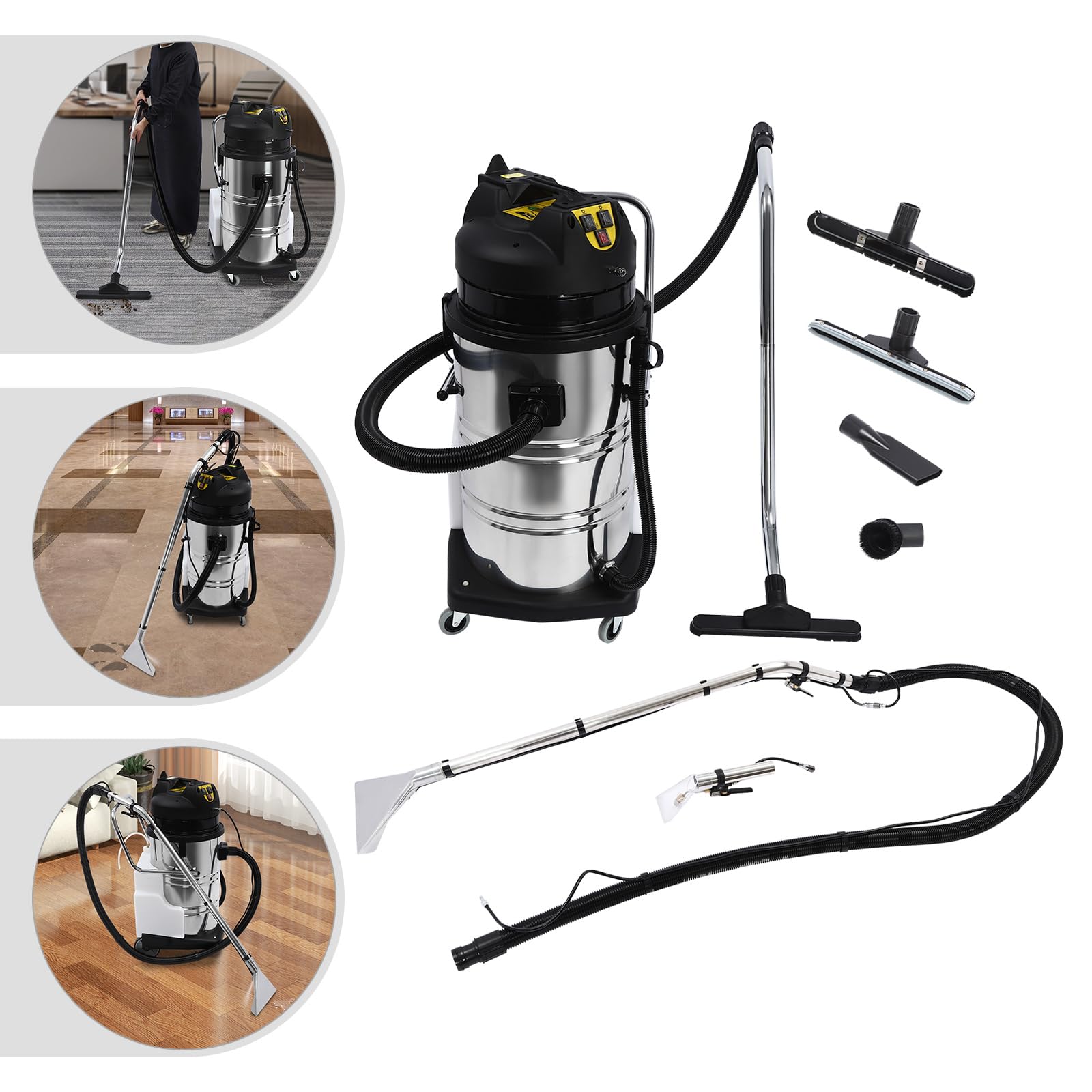 Commercial Carpet Cleaning Machine 80L/21Gal - 3-in-1 Carpet Extractor with Sprayer, Vacuum & Floor Brush - Includes Long Flat/Dust/Water Vacuum Heads - Perfect for Deep Cleaning Offices, Hotels & Large Spaces