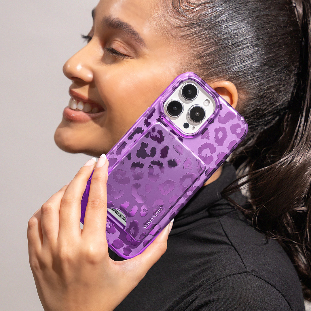 Amethyst Leopard Print MagSafe Wallet for iPhone - Stylish & Secure Phone Accessory for Everyday Use, Travel, and On-the-Go Convenience