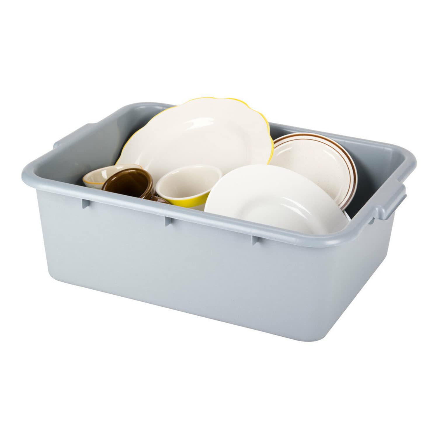 6-Pack Grey Plastic Bus Tubs with Lids - 20
