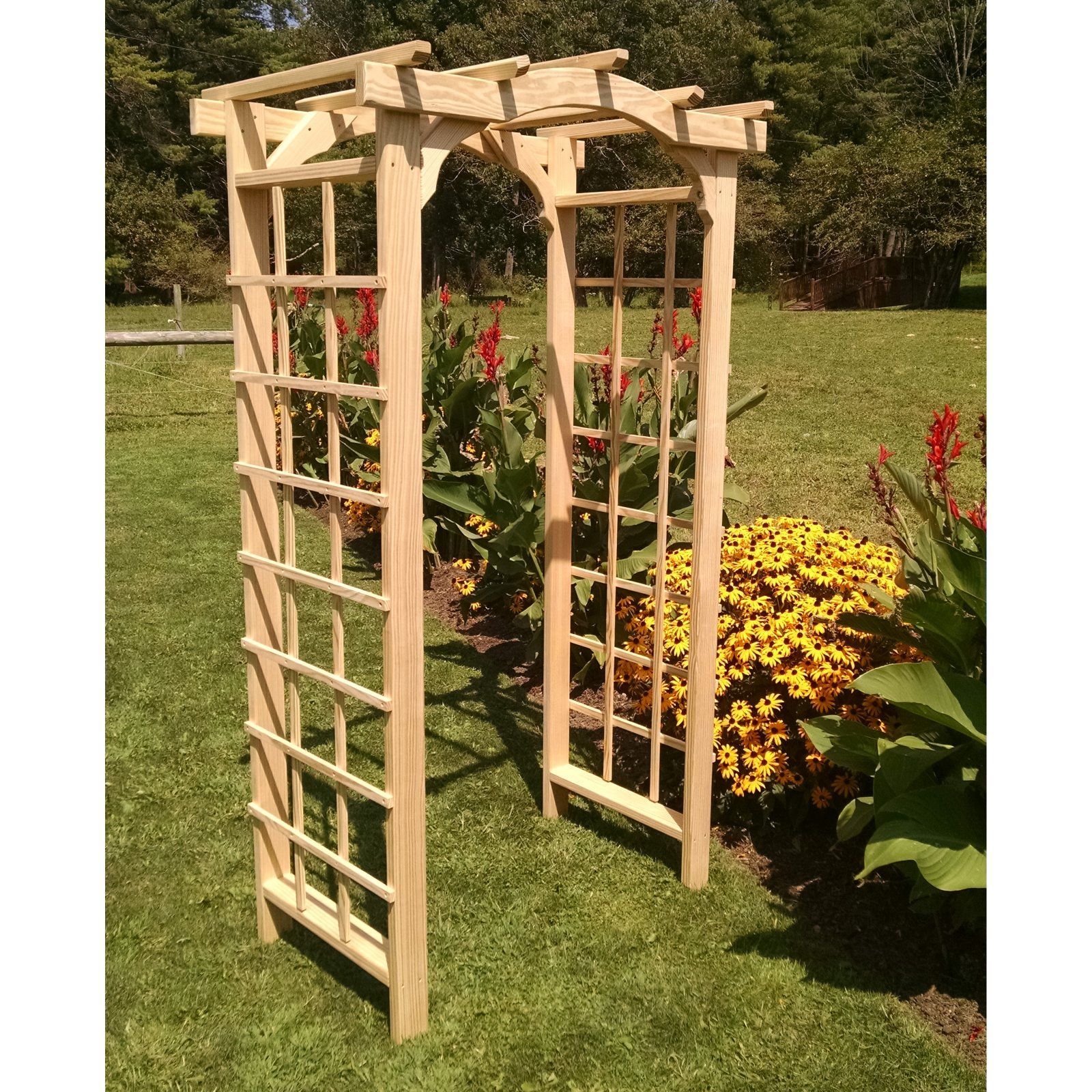 Amish Handcrafted Cedar Wood Madison Arbor - Rustic Garden Arbor for Weddings, Outdoor Events & Backyard Decor