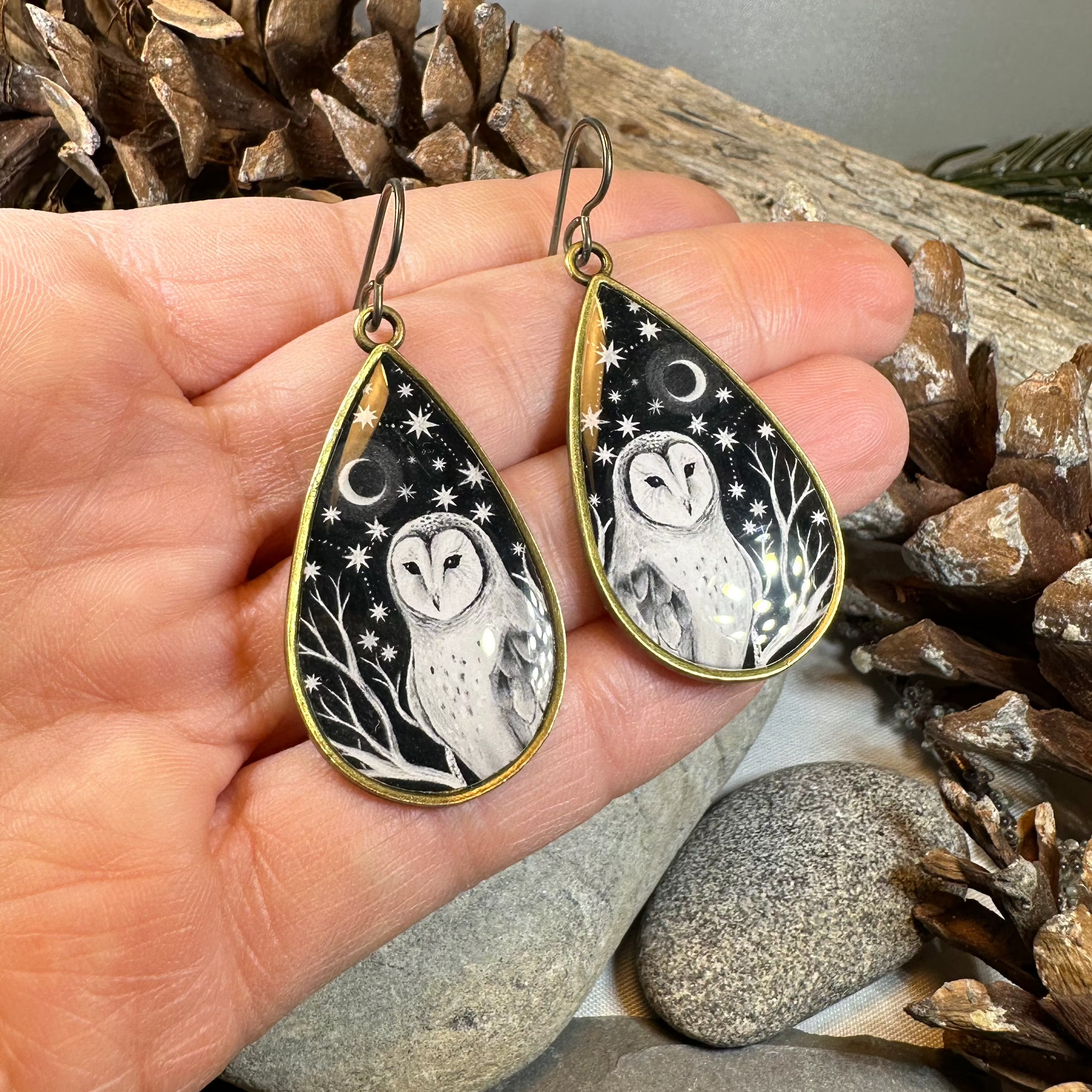 Night Sky Barn Owl Earrings - Handmade Sterling Silver Owl Jewelry for Women | Perfect for Gifts, Boho Fashion & Nature Lovers