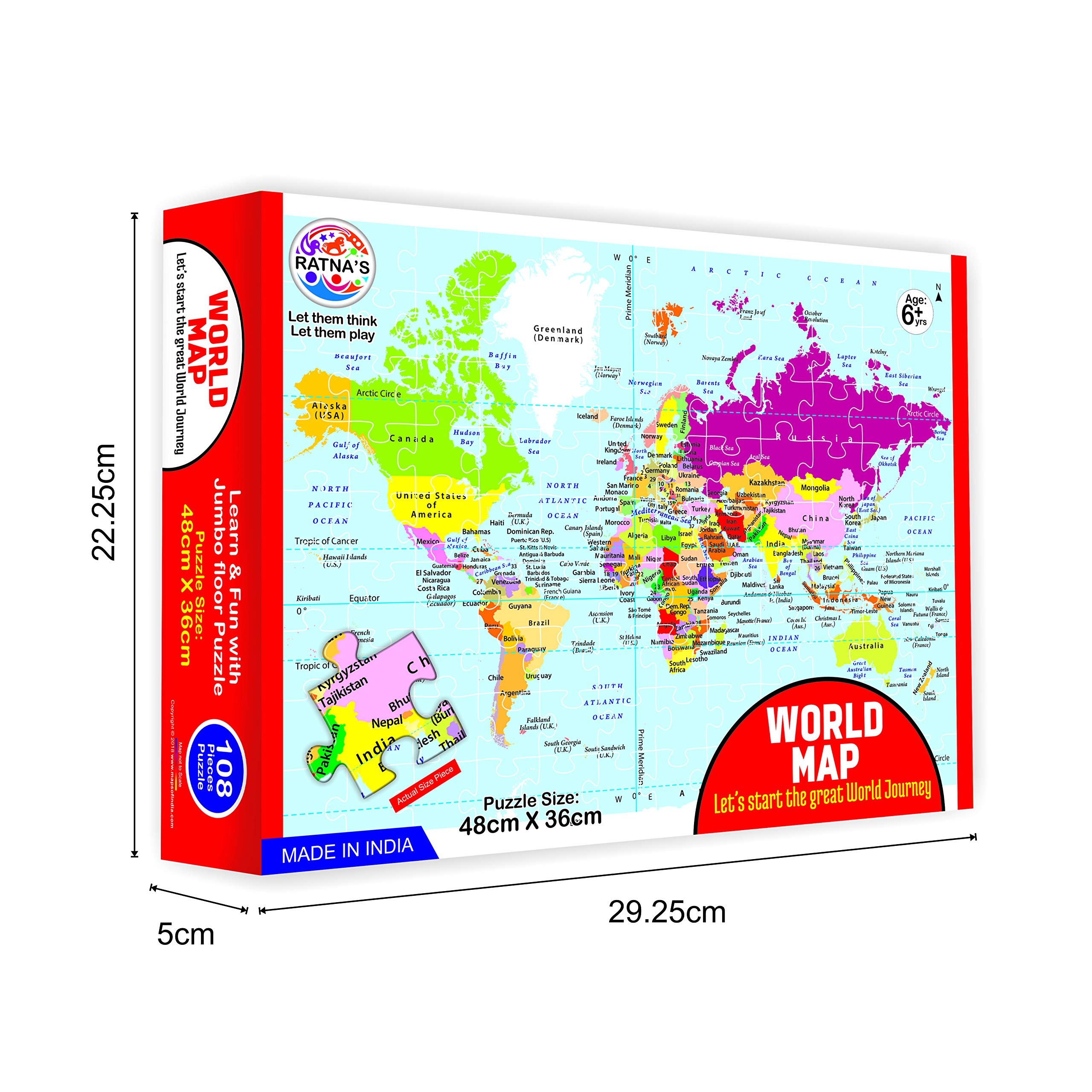 Ratna's Educational World Map Jigsaw Puzzle for Kids - Fun Learning Geography Toy for Classroom & Home Schooling