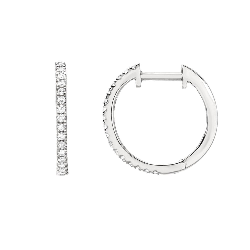 14K Gold Diamond Huggie Earrings 12mm - Classic Hoop Earrings for Women, Perfect for Everyday Wear & Special Occasions