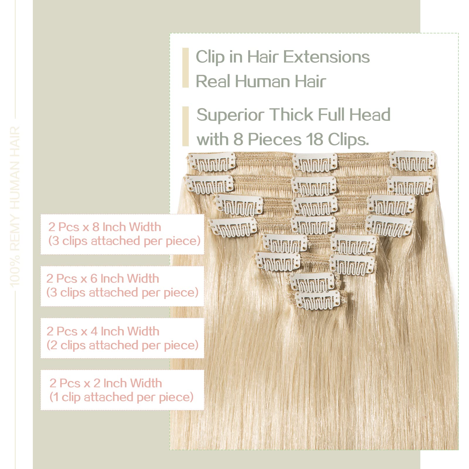 100% Real Human Hair Extensions - S-noilite Clip-in Double Weft Blonde Hair (Platinum #60) - 8 Pieces 18 Clips, 10 Inch 110g, Straight & Silky for Volume & Length - Perfect for Parties, Weddings & Daily Styling