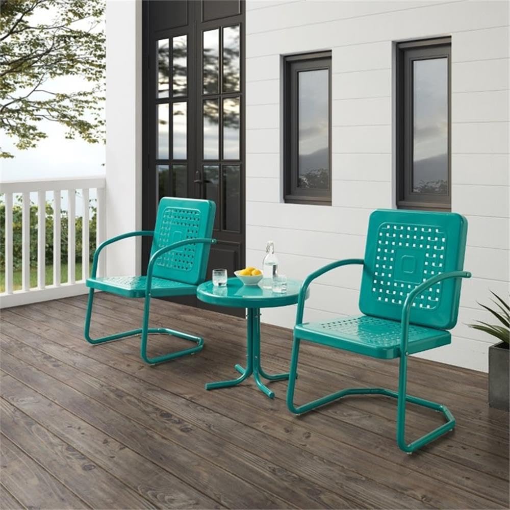 3-Piece Metal Outdoor Patio Chair Set in Turquoise Gloss - Perfect for Garden, Poolside, and Backyard Relaxation