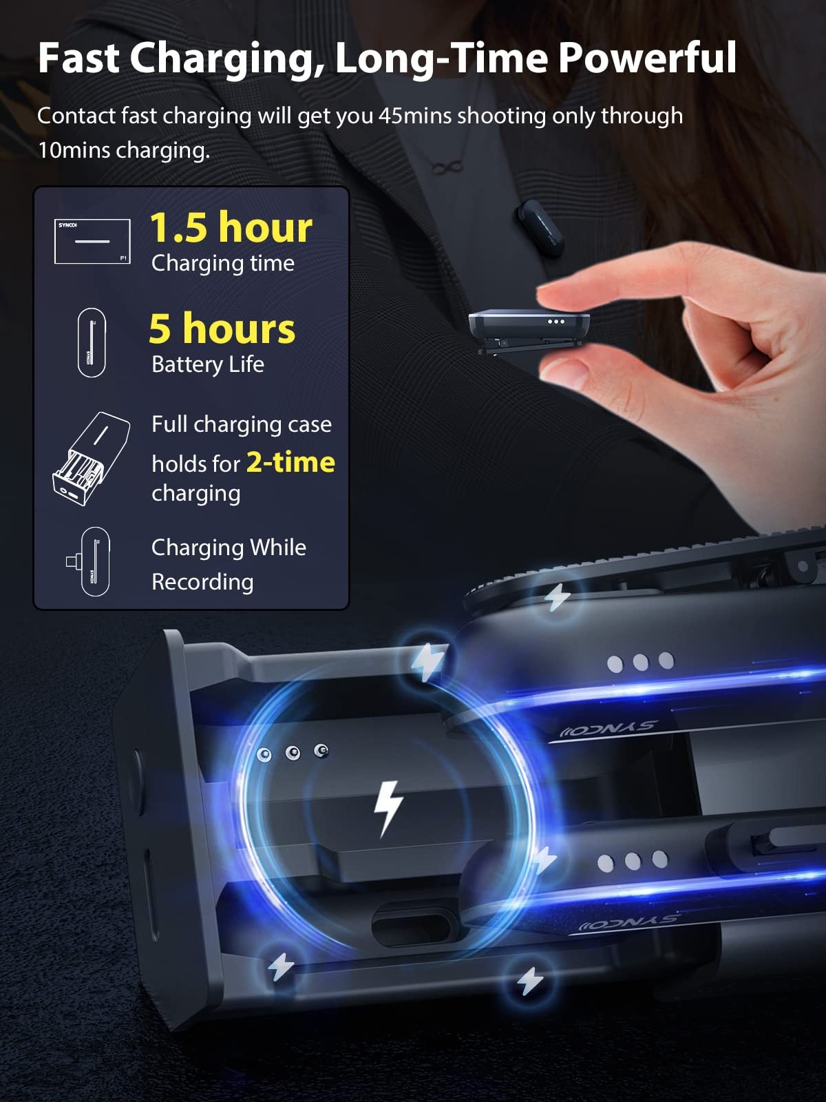 SYNCO P1L 2.4GHz Wireless Lavalier Microphone for iPhone & Smartphones - Noise Cancelling Lapel Mic with Charging Case for YouTube, TikTok Live Streaming, Vlogging & Podcasting - Perfect for Content Creators, Interviewers & Public Speakers
