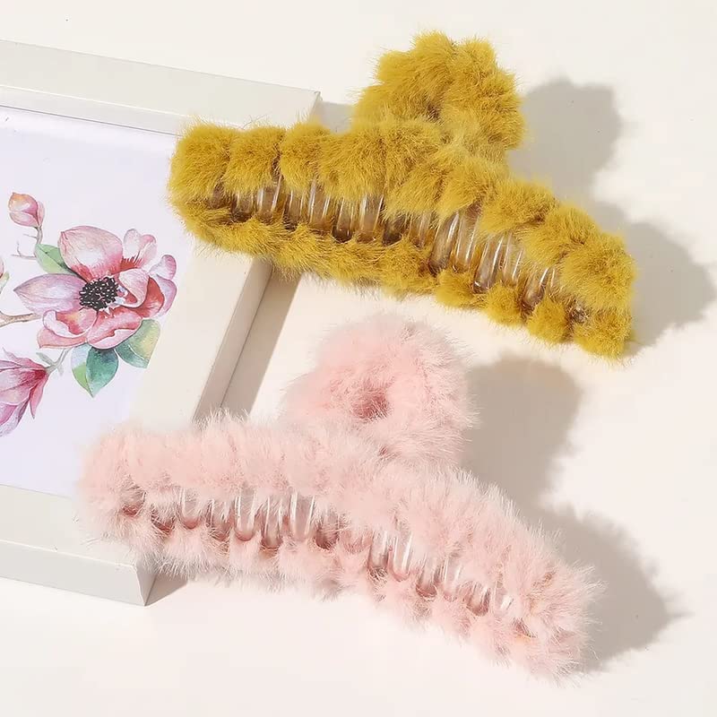 GT Gloptook 6 PCS Faux Fur Hair Claw Clips - Winter Fuzzy Hair Clips for Women & Girls, Large Hair Claws for Thick or Thin Hair, Leopard Print Hair Accessories (Perfect for Parties, Holidays & Everyday Styling)