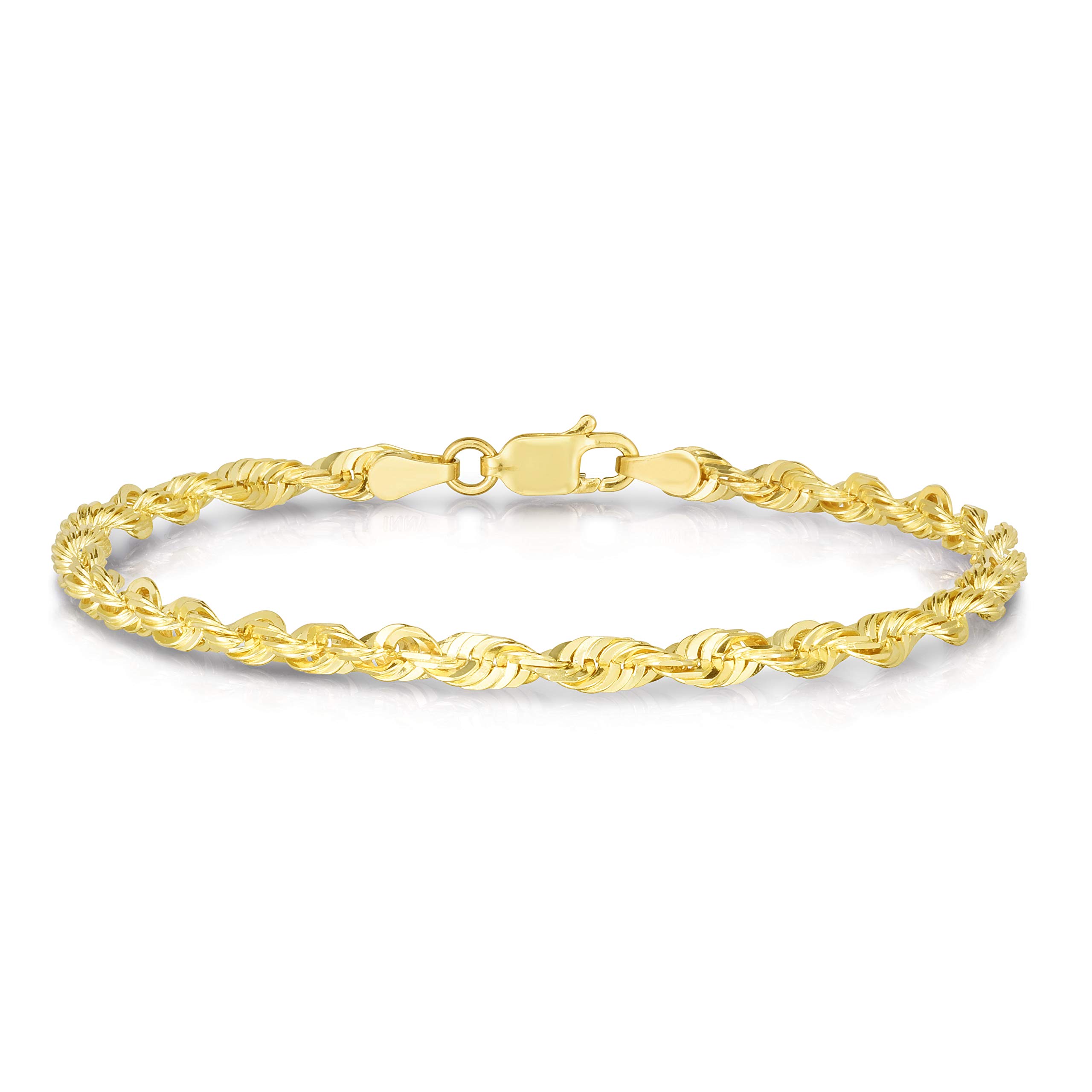 10K Yellow Gold 2.8mm Solid Spiral Rope Chain Bracelet with Multi Diamond Cut - Elegant Jewelry for Women, Perfect for Gifts, Parties & Everyday Wear