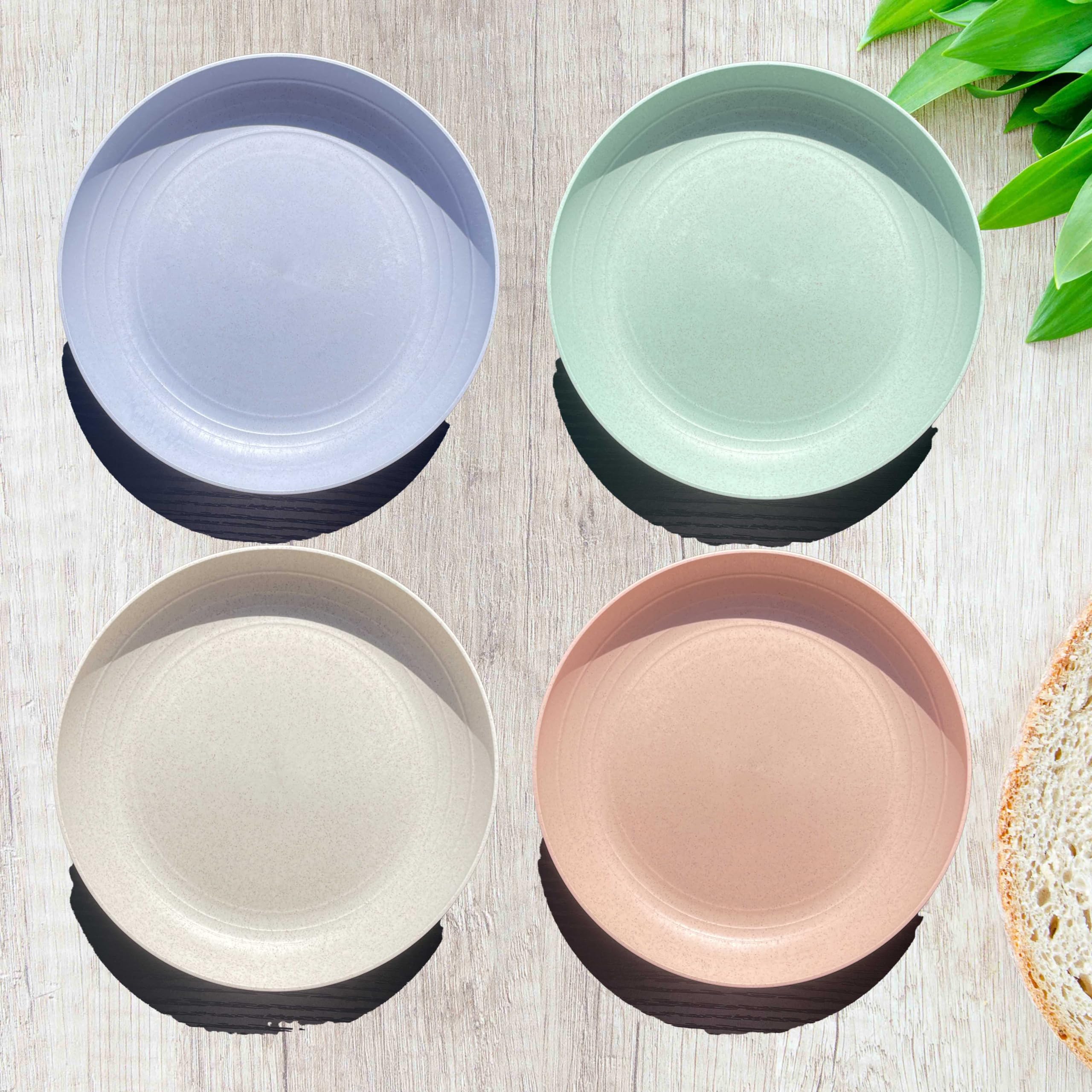 Eco-Friendly 8 Inch Wheat Straw Plates - Set of 8 | BPA-Free, Unbreakable & Microwave Safe Reusable Dinner Plates | Dishwasher Safe for Kitchen, Kids, Camping, Picnics & Outdoor Dining