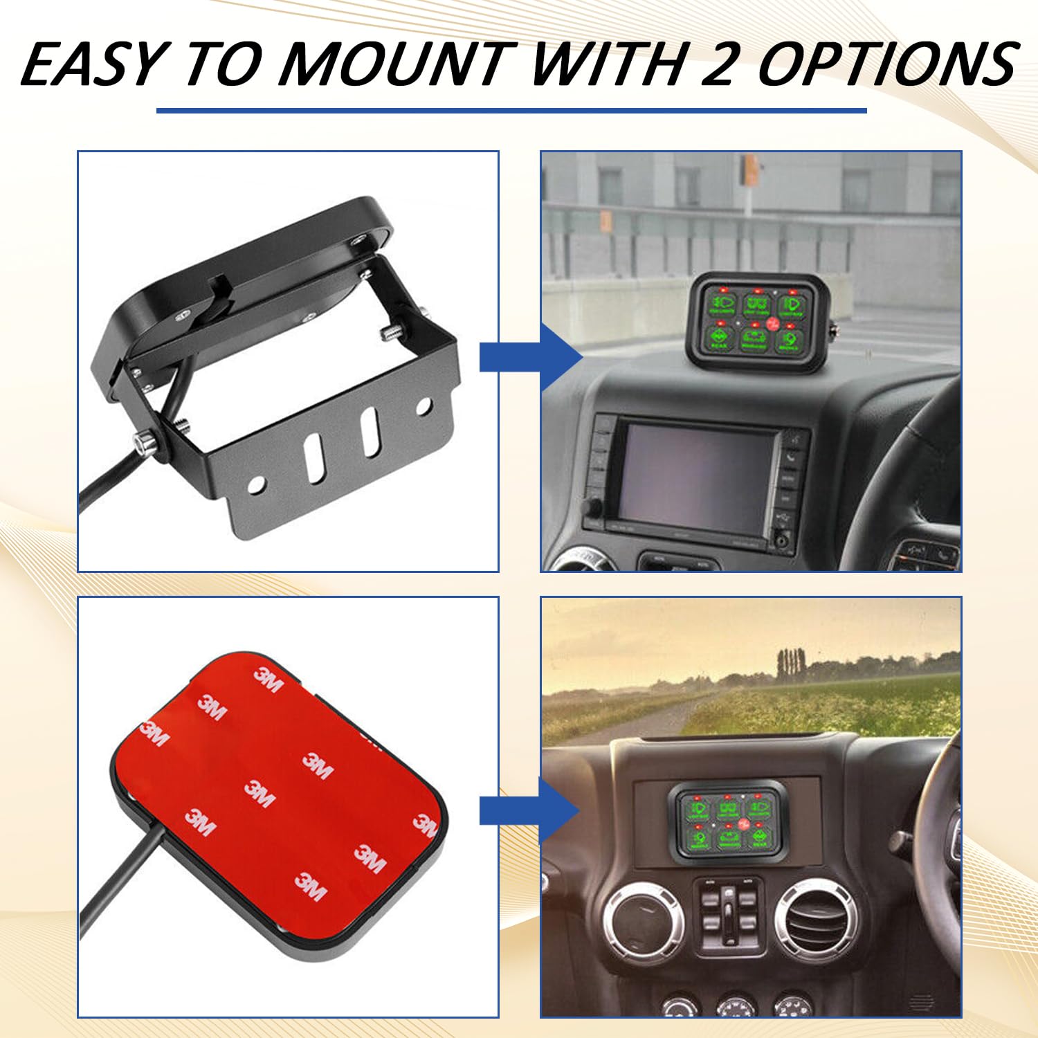 Avenemark 6 Gang Switch Panel - Universal Circuit Control Relay System with Fuse & Wiring Harness - Dimmable ON/OFF LED Switch Pod for Cars, Trucks, Boats, ATV, UTV, SUV - Perfect for Off-Roading, Marine & Vehicle Customization