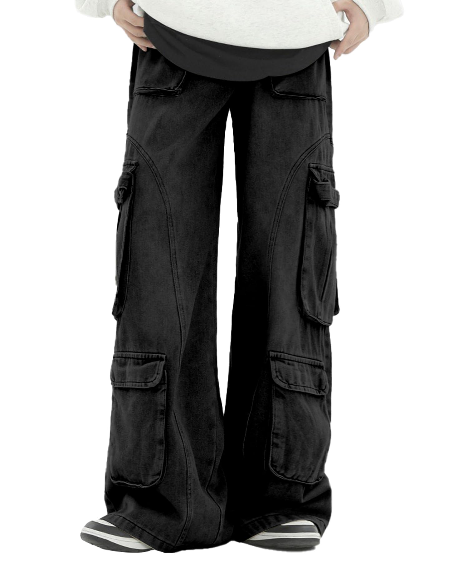 Vintage Washed Cargo Jeans for Men & Women - High Waist Baggy Wide Leg Streetwear Pants with Multiple Pockets | Casual Outfit, Urban Fashion, Hip Hop Style