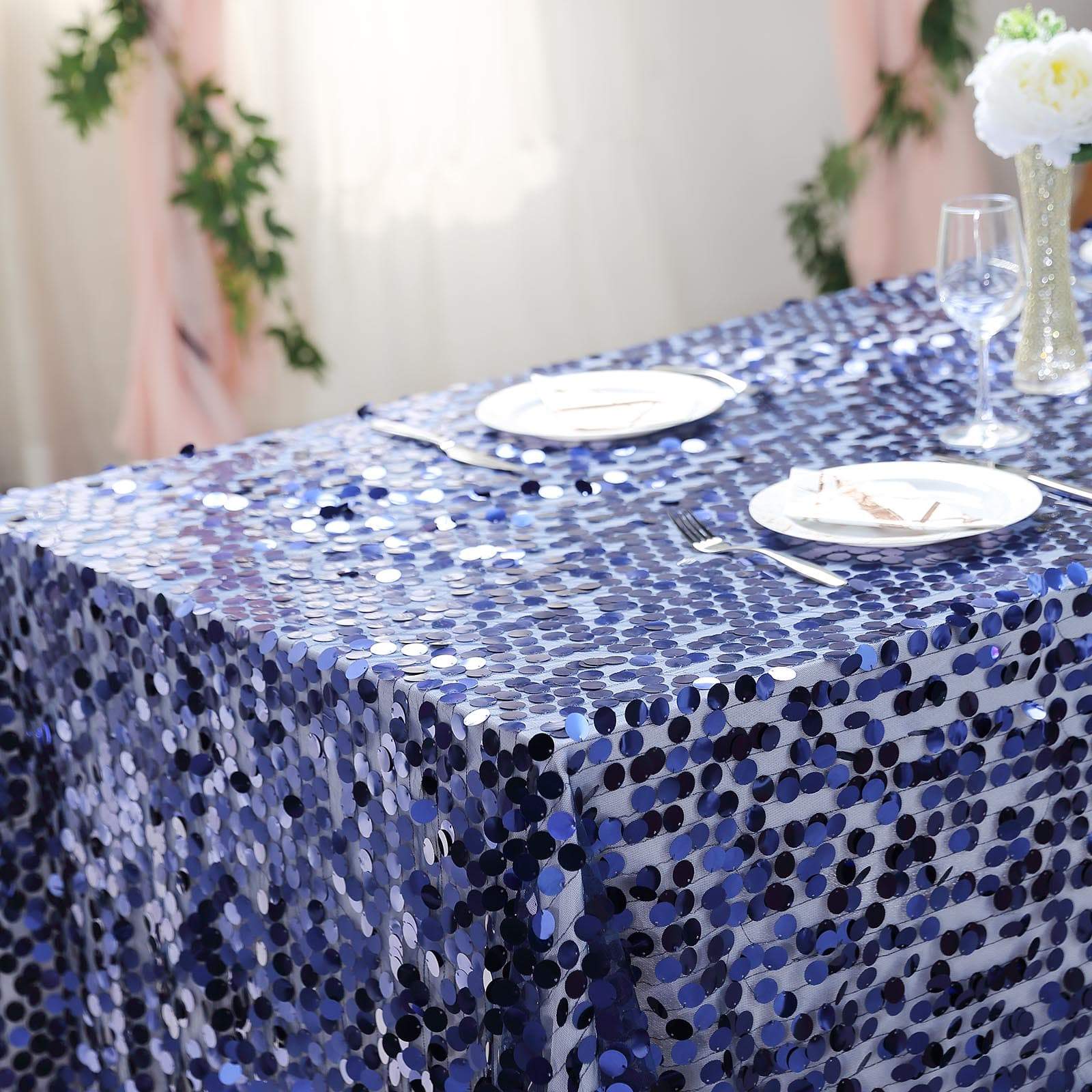 90x132 Inch Large Payette Sequin Rectangular Tablecloth - Glamorous Dining Table Cover for Weddings, Parties & Holiday Decorations