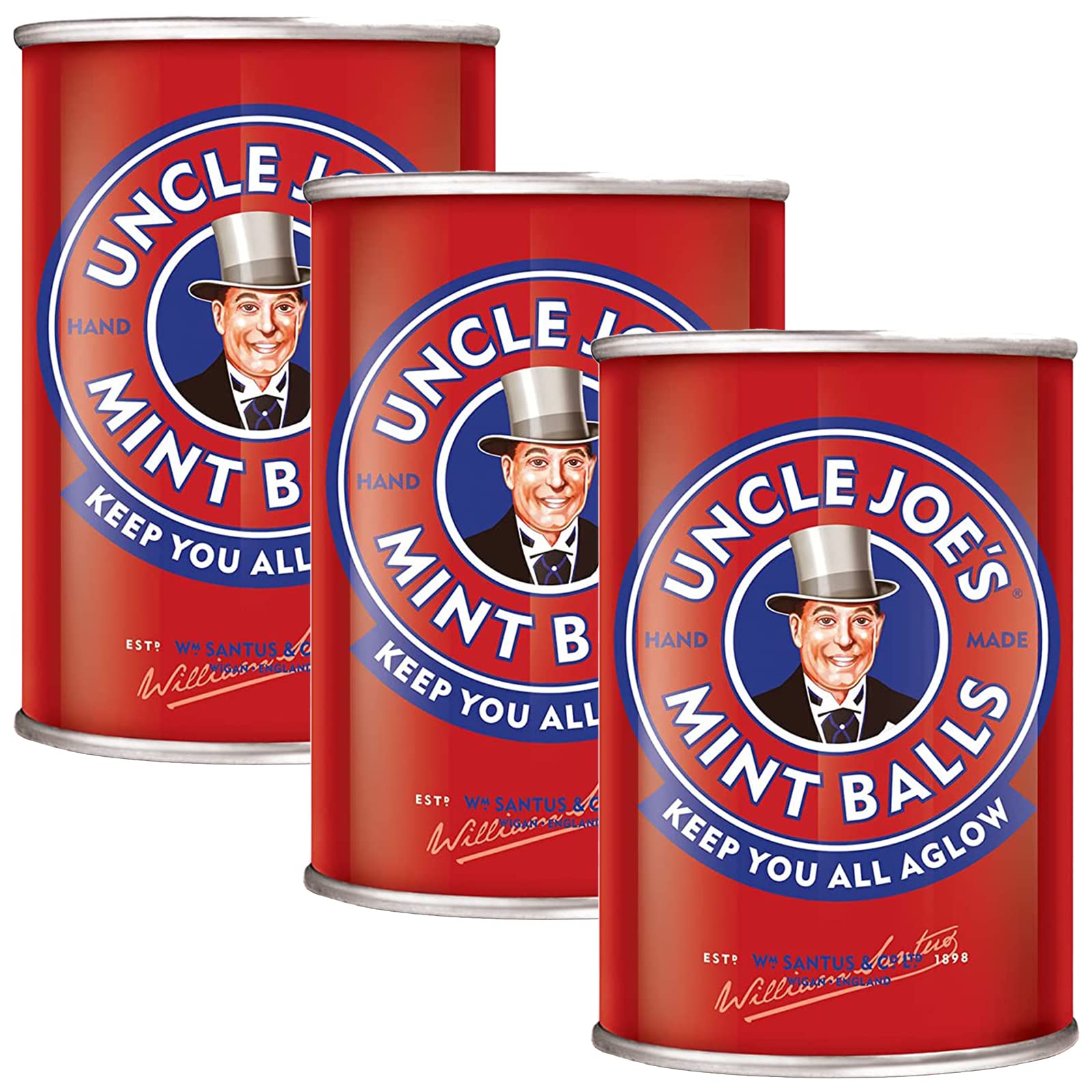 Uncle Joe's Mint Balls - Traditional British Hard Candy in Tin | Gluten Free, Vegan & Natural Mints | Handmade in UK | Individually Wrapped Sweets | Perfect for Gifts, Office Treats & After-Dinner Refreshment | 4.23oz (3-Pack)