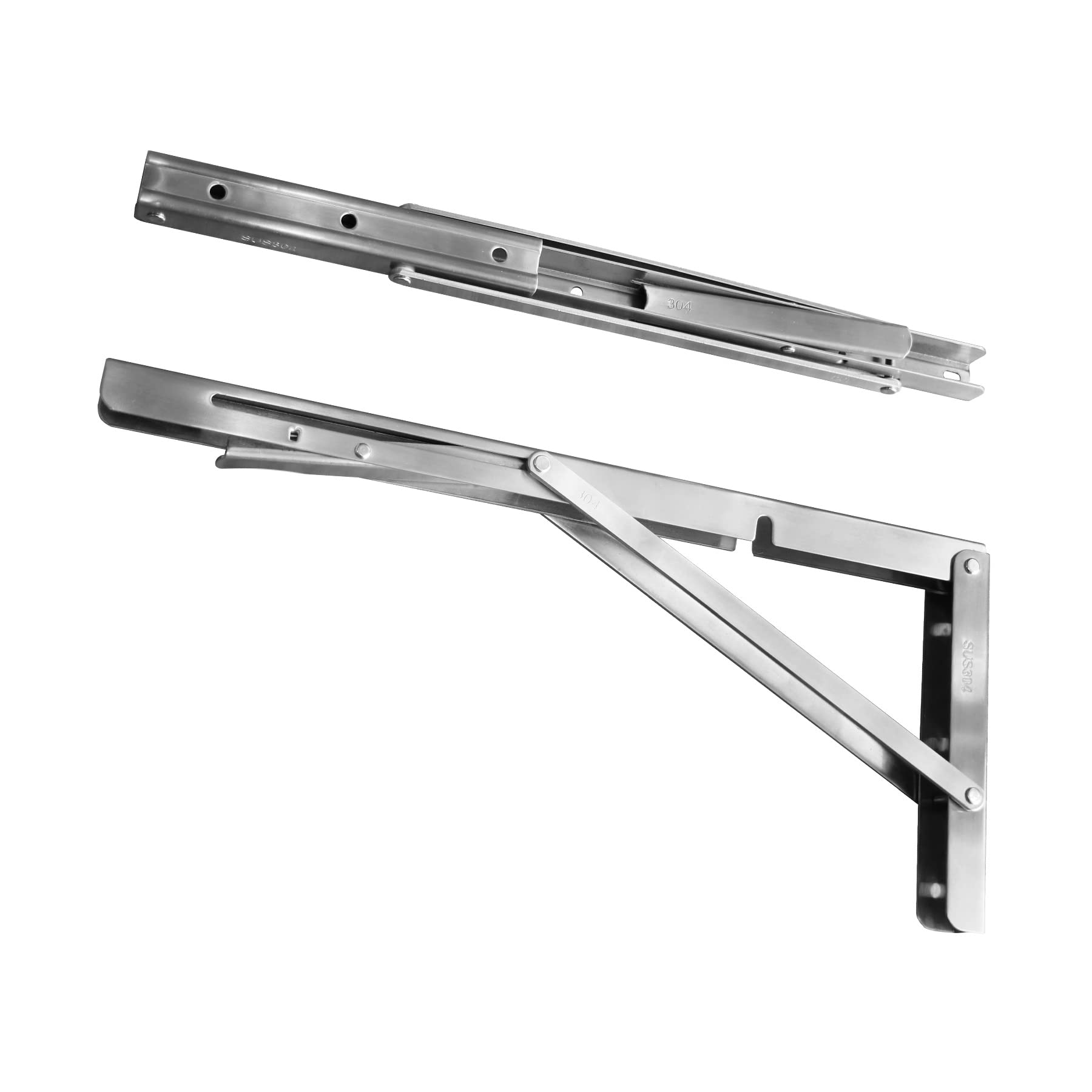 14 Inch Folding Shelf Brackets - Heavy Duty 304 Stainless Steel Wall Mounted Shelves Bracket - Space Saving for Table, Workbench, Kitchen, Bathroom & Garage Storage - Pack of 2
