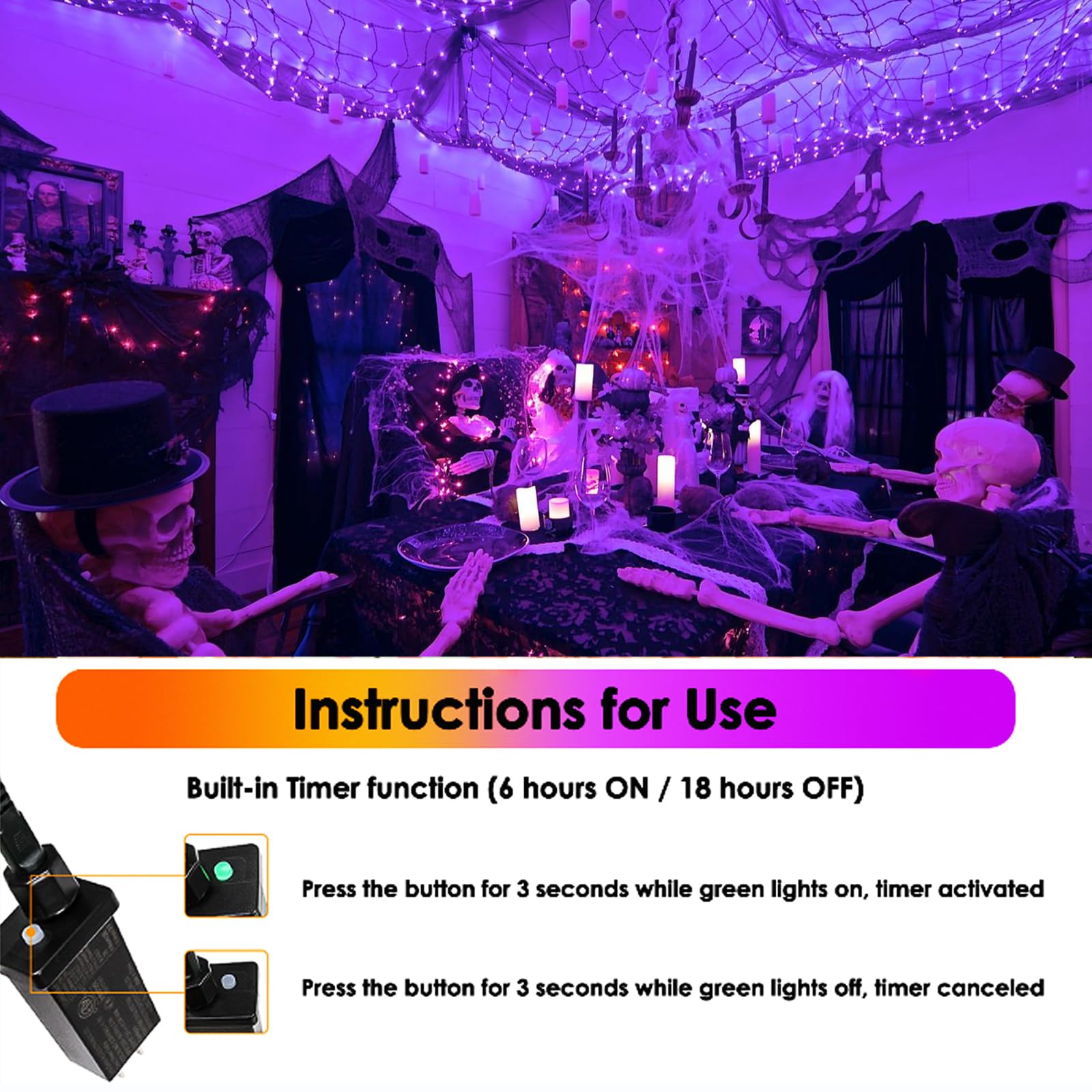 SANJICHA 200 LED Halloween String Lights - 66FT Purple for Indoor/Outdoor Decor, Party & Garden