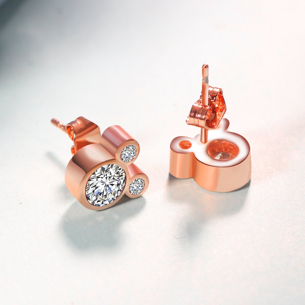 Deelan Women's Rose Gold Plated Mickey Mouse Stud Earrings with Zircon - Cute Disney Jewelry for Wedding, Party & Gift Giving - Perfect for Disney Fans, Bridesmaids & Fashion Accessories