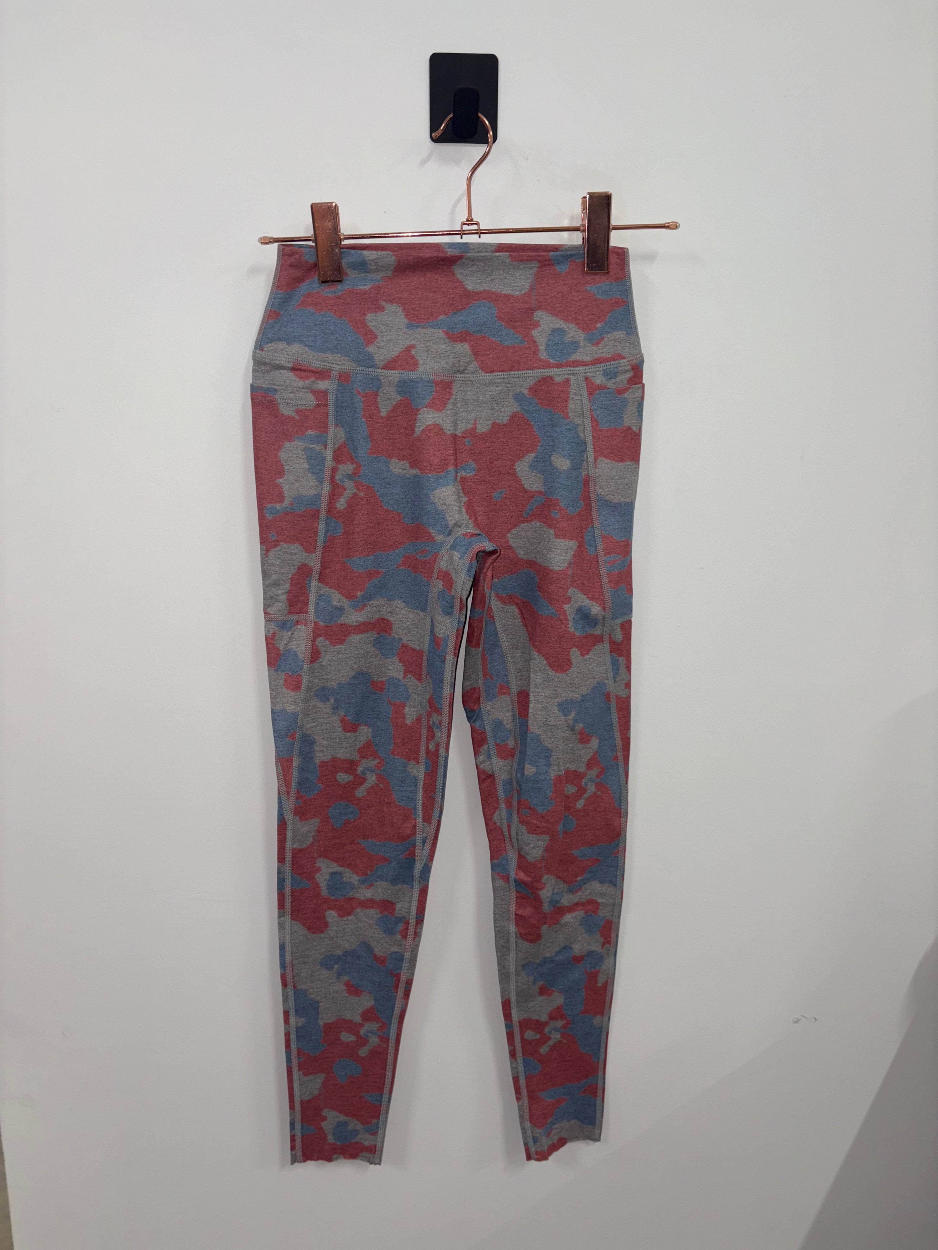 NKD Leggings with Pockets - Red White & Blue Camo Print - Small Size - Perfect for Yoga, Running & Workouts