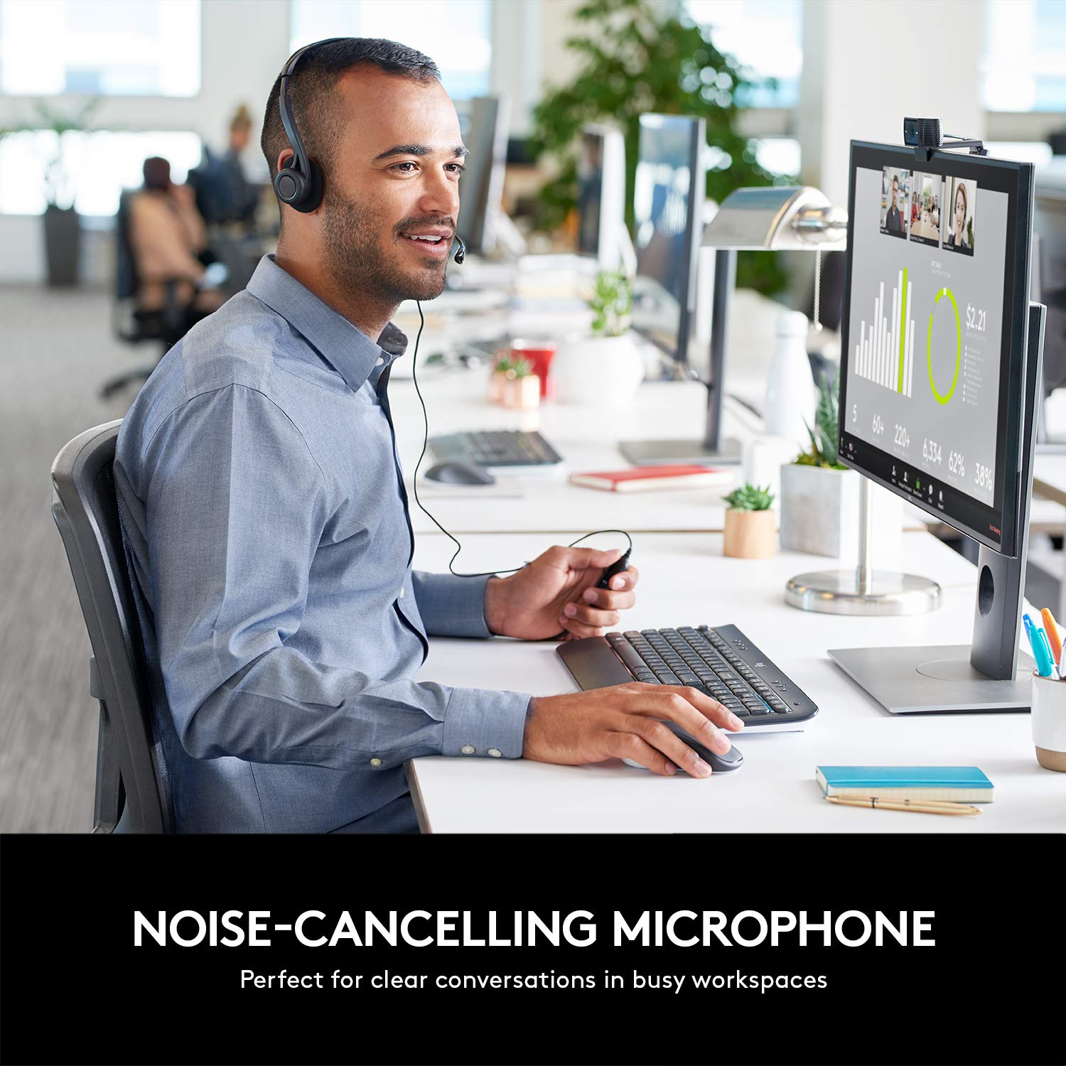 Logitech OEM PC 960 USB Stereo Headset - Noise Cancelling Gaming Headphones with Mic for PC, Laptop, PS4, Xbox - Perfect for Online Meetings, Gaming & Music