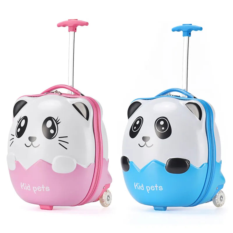 16 Inch Kids Travel Panda Trolley Suitcase - Cute Animal Print Carry On Luggage for Children Airplane Trips & Family Vacations