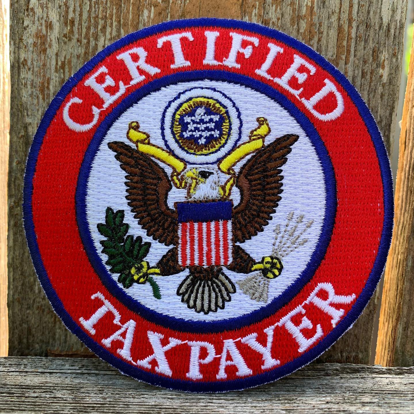Certified Taxpayer Embroidered Iron-On Patch - American Eagle Applique for DIY Crafts, Jackets, Backpacks & Costume Design