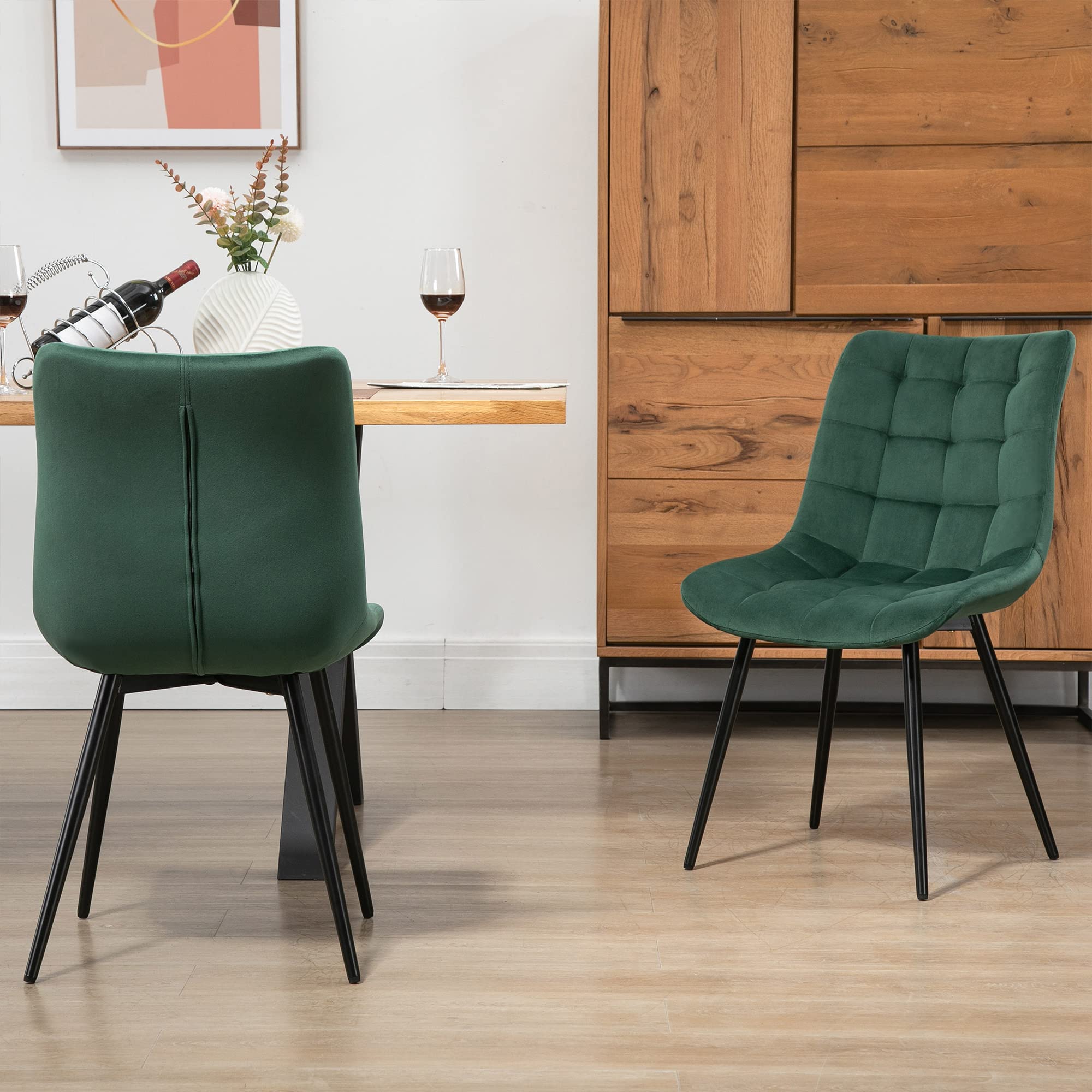 Modern Square Grid PU Leather Dining Chairs - Soft Cushioned Side Chairs with Floor Protectors for Dining Room & Living Room - Perfect for Home Decor, Restaurant, and Office Use