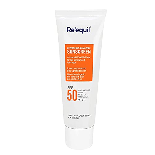 RE' EQUIL Oxybenzone & OMC Free Sunscreen SPF 50 PA+++ for Oily, Sensitive & Acne-Prone Skin - 50g | Oil-Free, Non-Comedogenic Face Sunscreen for Daily Protection | Perfect for Beach, Outdoor Activities & Sensitive Skin Care