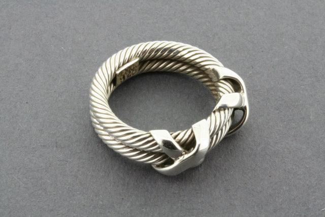 Double Rope Cross Stitch Sterling Silver Ring for Women - Elegant 925 Silver Jewelry Gift for Anniversary, Valentine's Day & Special Occasions