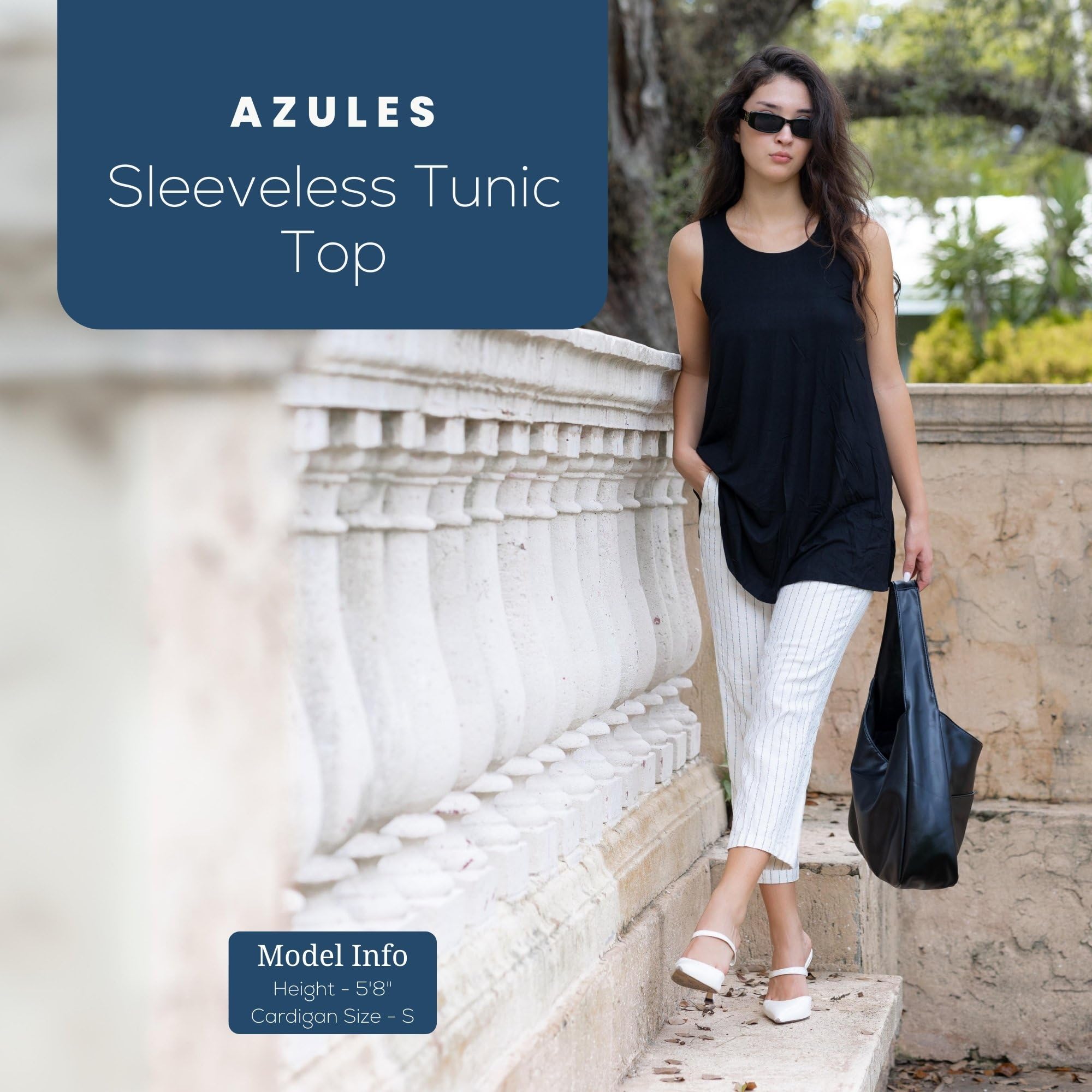Azules Women's Sleeveless Tunic Tops - Loose Fit Flowy Tank Tops & Dressy Shirts for Leggings | Casual Summer Outfits, Beach Cover-Up & Yoga Wear
