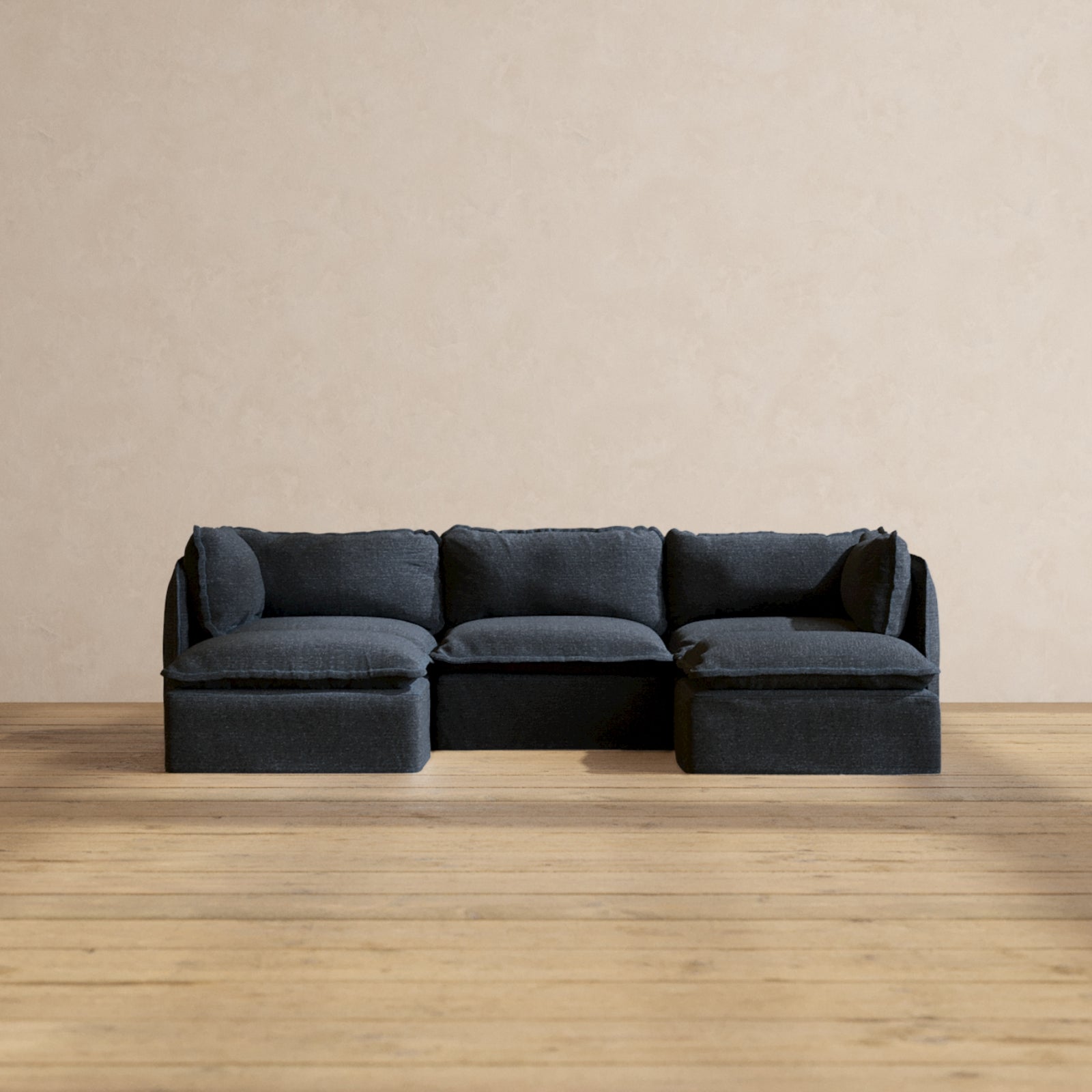 Premium Modular Performance 3-Seater U-Shaped Sectional Sofa in Indigo Blue | Luxe Fabric Blend | Perfect for Living Rooms, Home Theaters & Cozy Family Gatherings