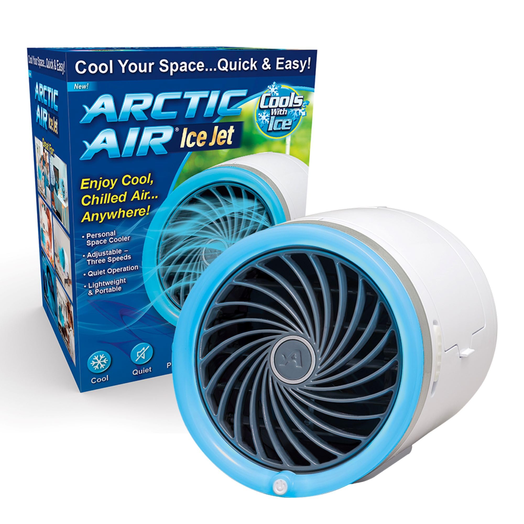 Arctic Air Ice Jet Personal Air Cooler - 3-Speed Portable Cooler with Reusable Ice Packs, Multi-Directional Vent & 7 LED Lights - Ultra Quiet Room Cooler for Home, Office, Bedroom and Outdoor Use