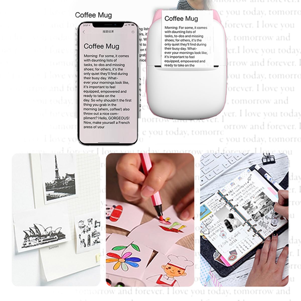 Mini Bluetooth Sticker Printer - Portable Thermal Photo Printer for iPhone, Smart Note Buddy with 10 Rolls Paper - Perfect for Journaling, Memos & DIY Crafts | Compact Pocket Printer for Travel, School & Office Use