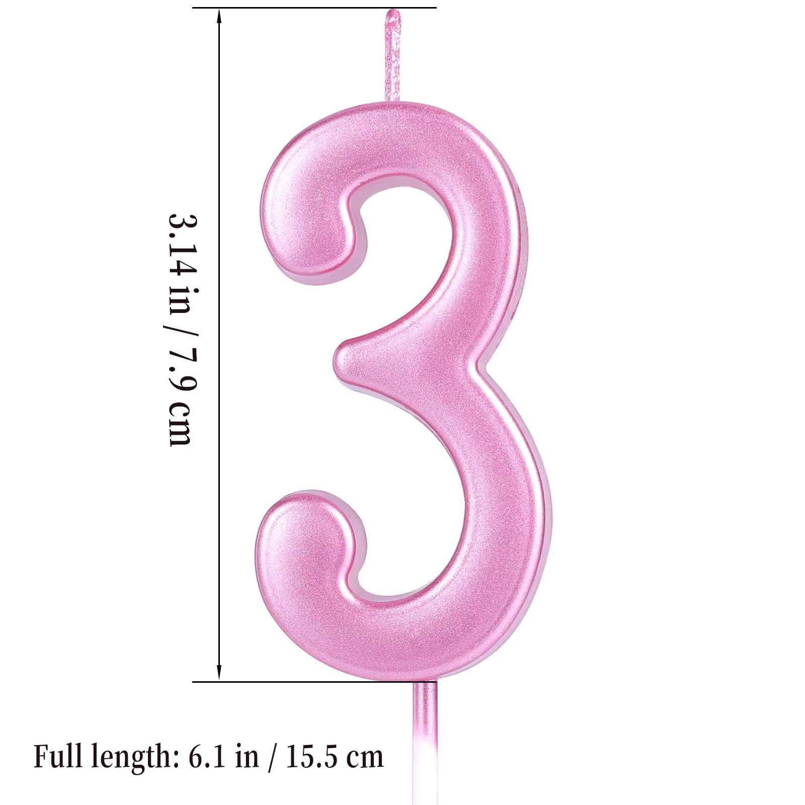 AIEX 2.76 Inch/7cm Pink Number 3 Cake Candles - Birthday Wedding Anniversary Party Decorations - Perfect for Cakes, Cupcakes, and Dessert Toppings