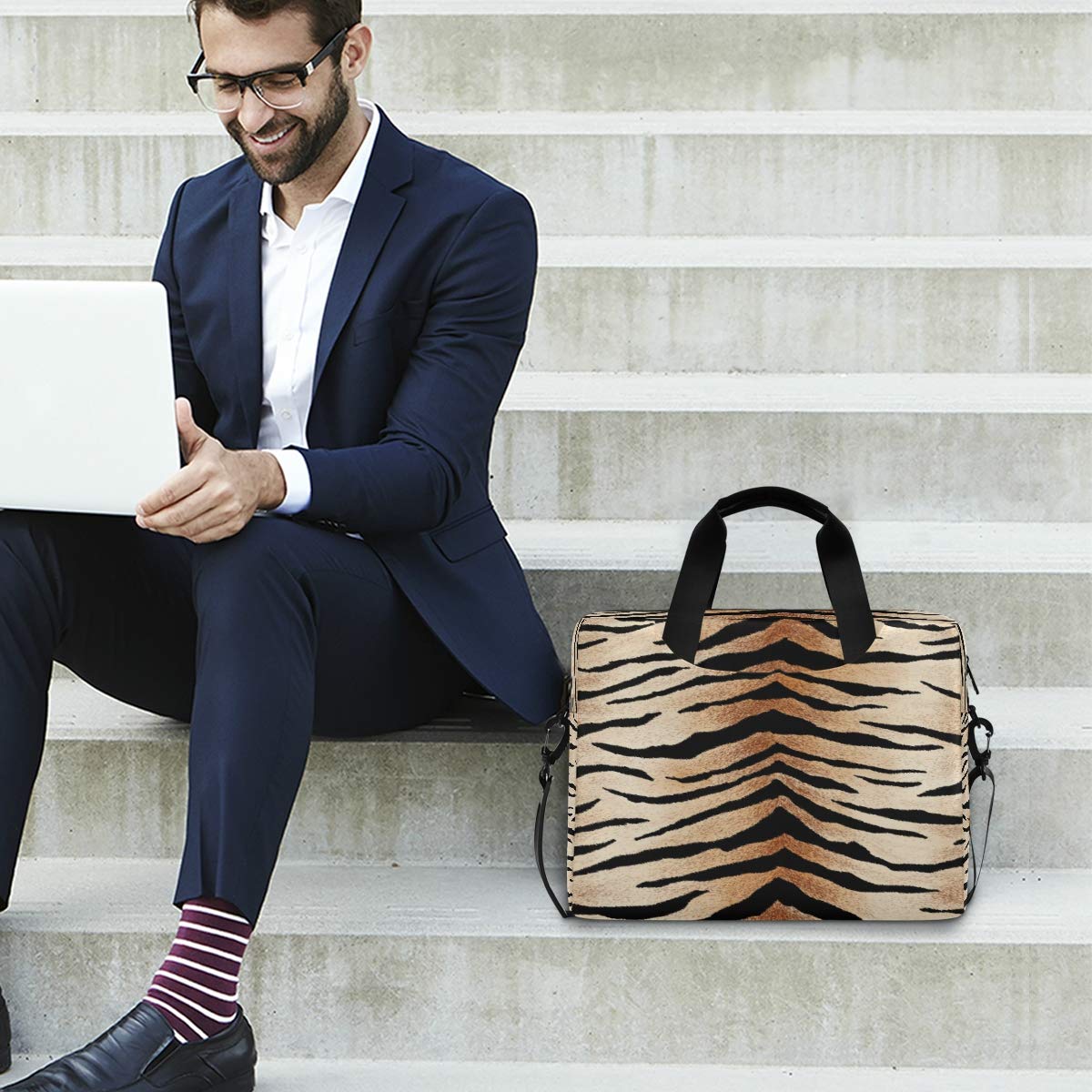 African Tiger Print Laptop Bag - 13 14 15.6 Inch Laptop Sleeve Case with Shoulder Strap - Durable Work Briefcase for MacBook, Tablet & Computer - Perfect for Office, Business Travel & School Commute