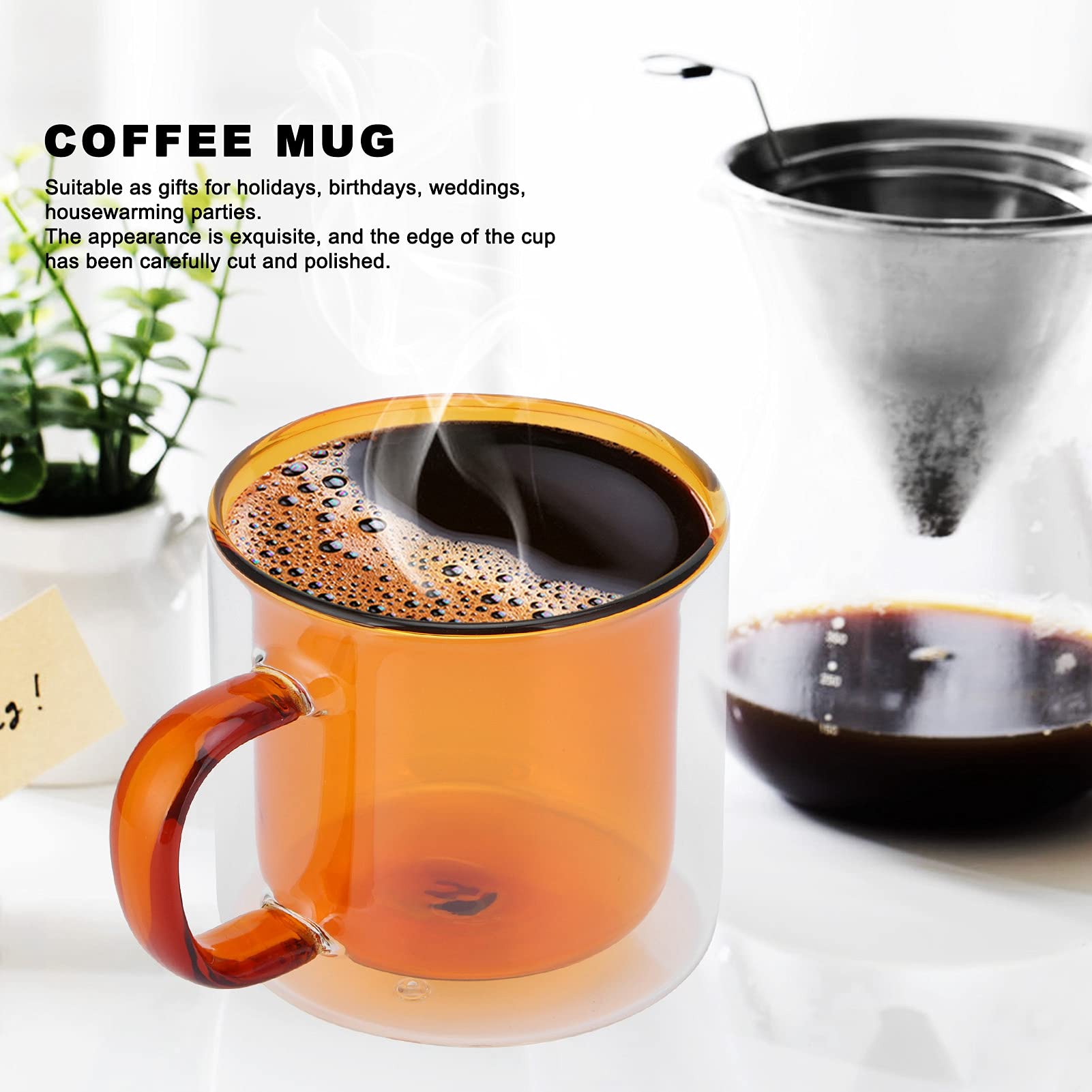 Premium 250ml Borosilicate Glass Coffee Mug - Double Wall Insulated Handmade Tea Cup for Hot & Cold Drinks - Perfect for Home, Office or Gifts (Yellow) - Enjoy Your Morning Coffee, Afternoon Tea or Late Night Milk