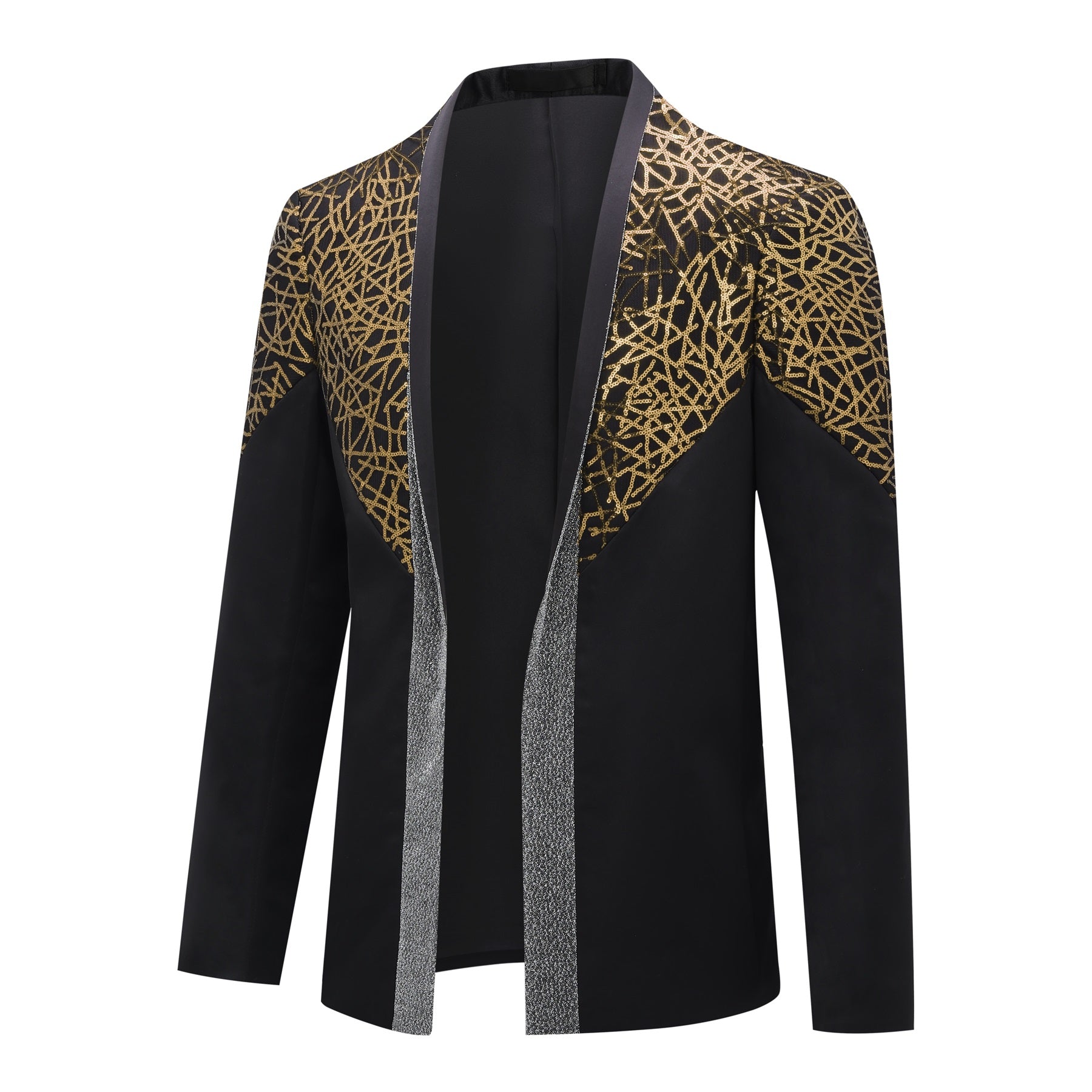 Men's Gold Sequined Stand Collar Single Breasted Blazer Jacket - Perfect for Parties, Weddings & Special Occasions