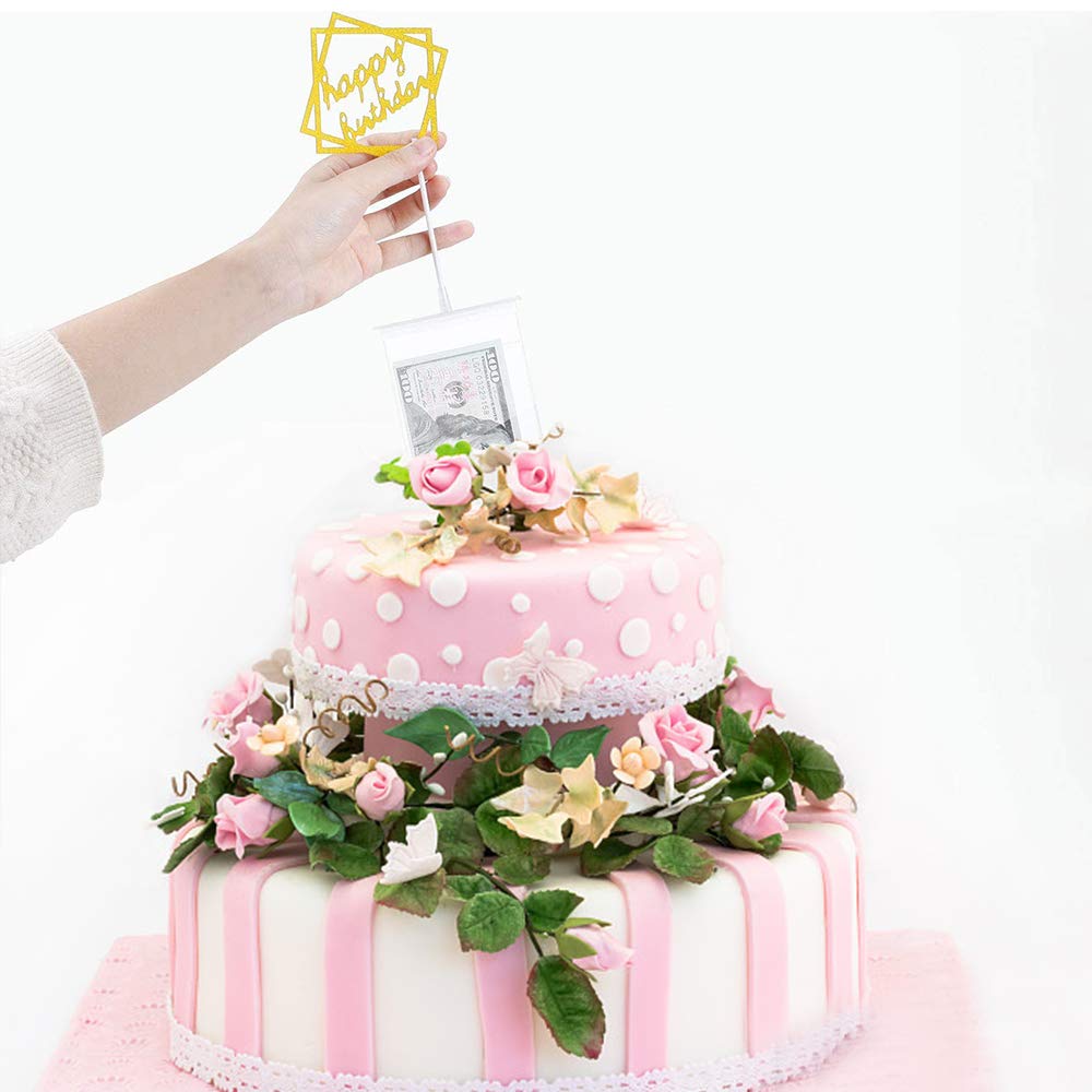 Money Pull Out Cake Kit - Includes 1 Clear Food-Safe Box, 1 Gold Cake Topper & 20 Money Pockets for Birthday Party Decorations | Perfect for Surprise Cash Gifts at Weddings, Graduations & Special Celebrations