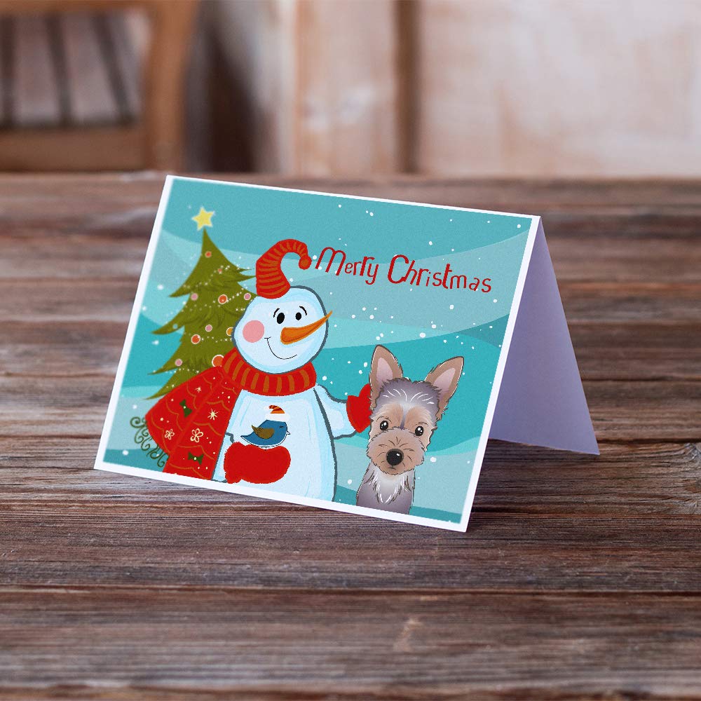Snowman with Yorkie Puppy Greeting Cards - Pack of 8 Blank A7 Note Cards (5x7 inches) with Envelopes - Whimsical Holiday Stationery for Christmas Gifts, Thank You Notes & Winter Greetings