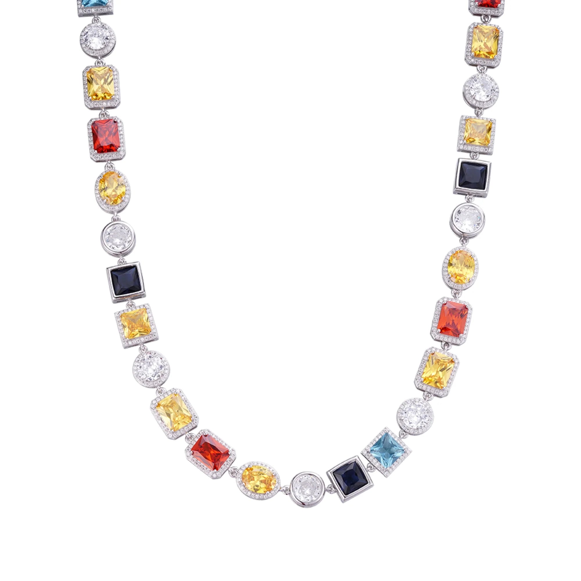 Elegant Color Gemstone Necklace with Moissanite in Sterling Silver - Perfect for Weddings, Parties & Special Occasions