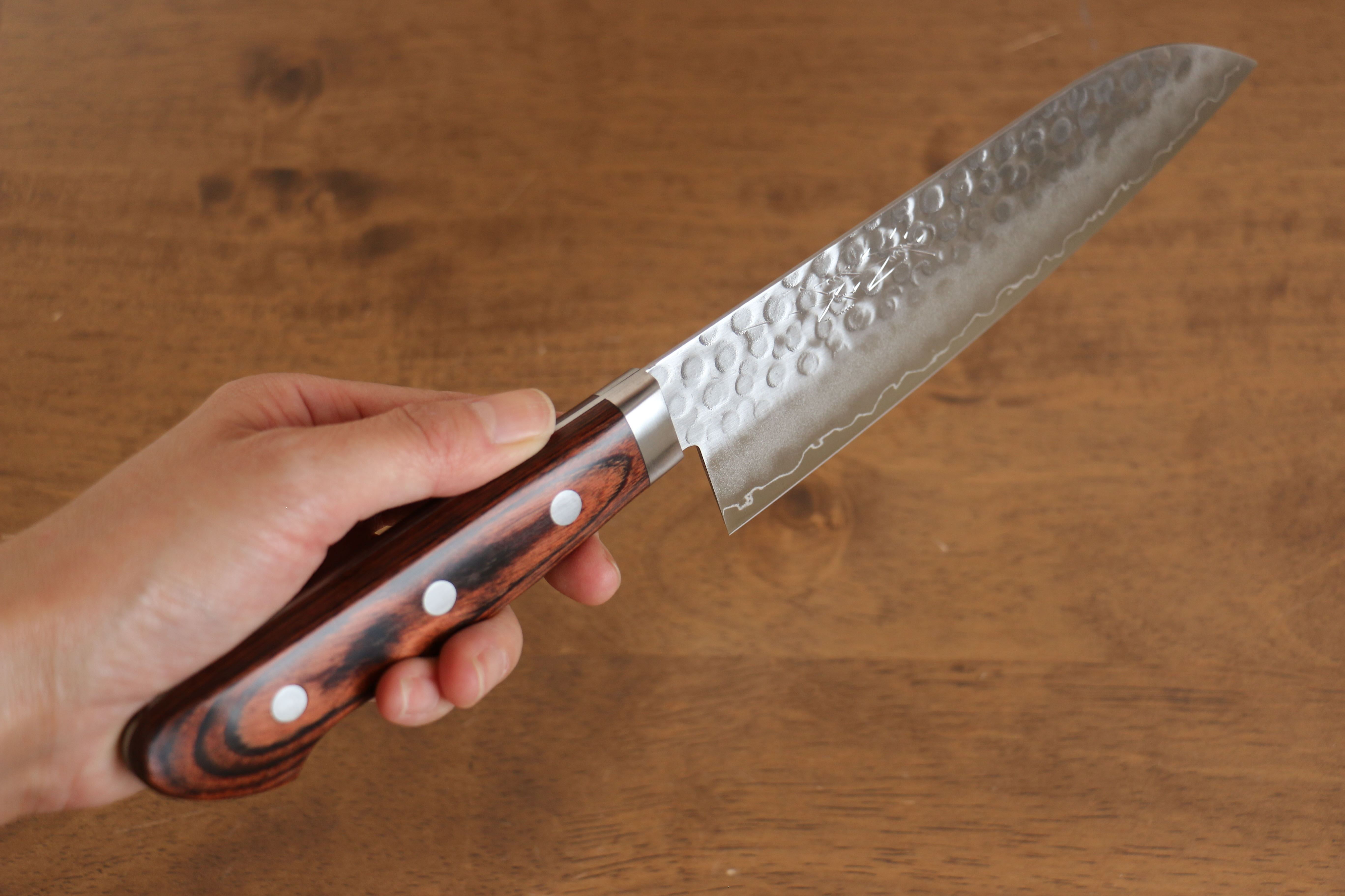 Premium Seisuke Swedish Steel Santoku Knife with Mahogany Handle & White Towel Gift Set - Perfect for Home Chefs, Cooking Enthusiasts & Kitchen Gifts
