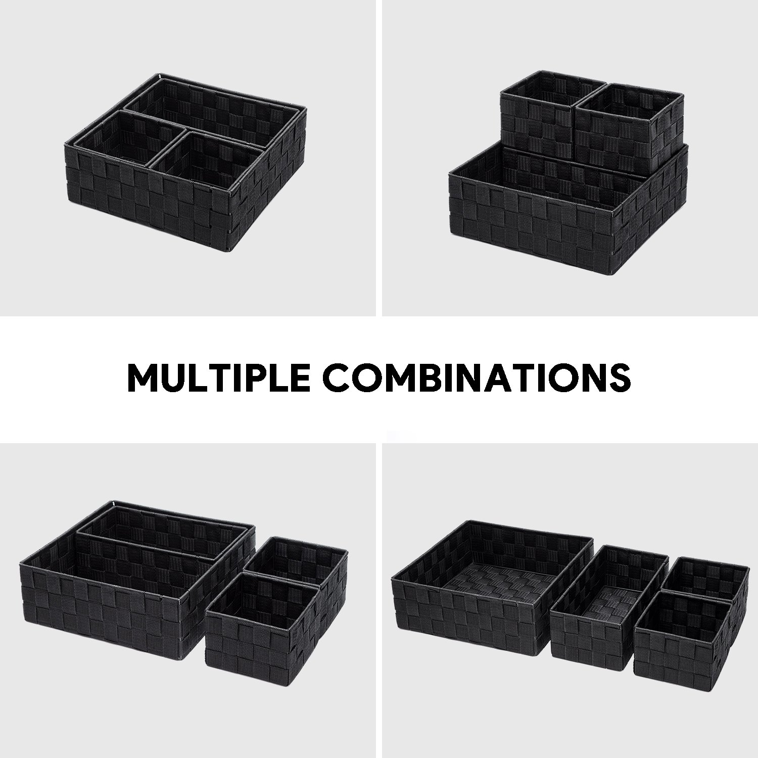 Woven Storage Baskets Set of 4 - Black Organizers for Drawer & Closet