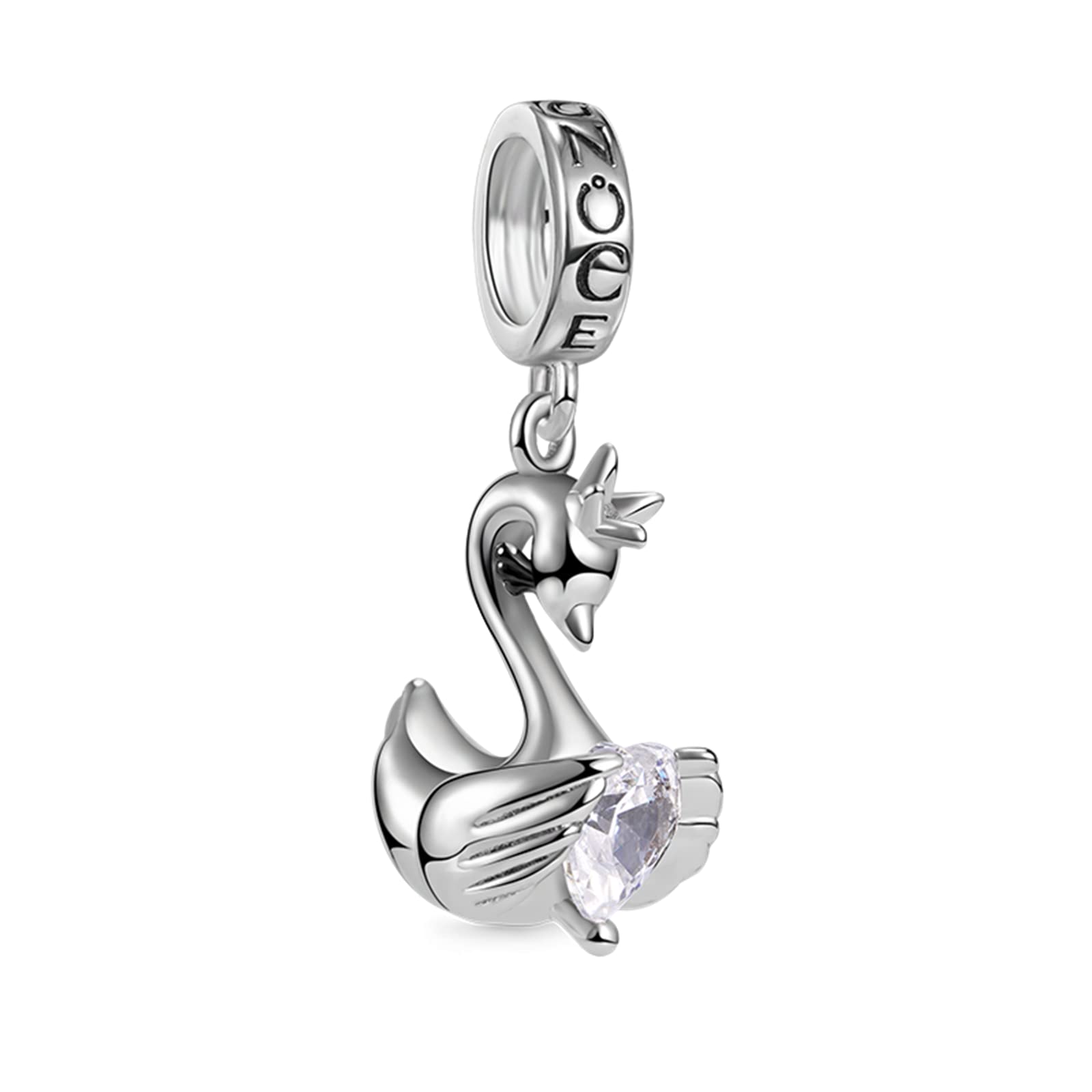 GNOCE 925 Sterling Silver Animal Charms - Wolf & Fox Gemstone Pendant for Snake Chain Bracelet & Necklace, Cute Heart Jewelry Gift for Women & Wife (Swan) | Perfect for Valentine's Day, Anniversary & Birthday Presents